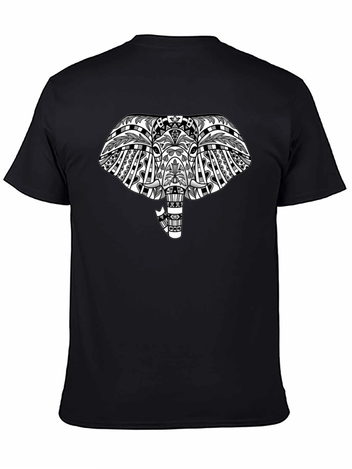 Tribal Elephant Graphic Tee - Black Cotton T-Shirt