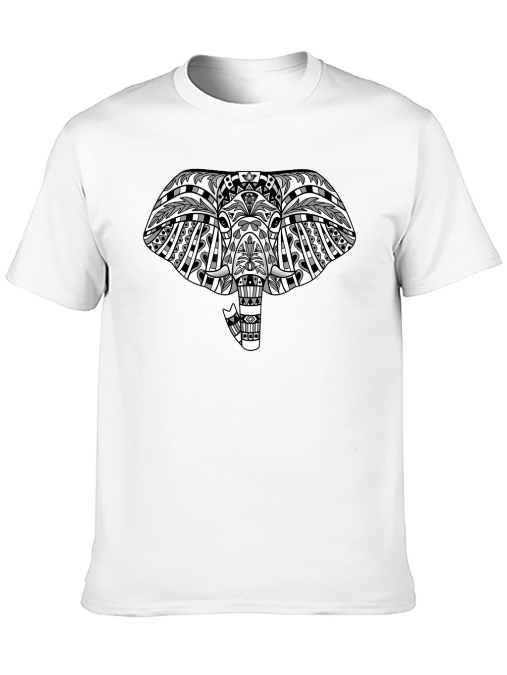 Tribal Elephant Graphic Tee - Black Cotton T-Shirt