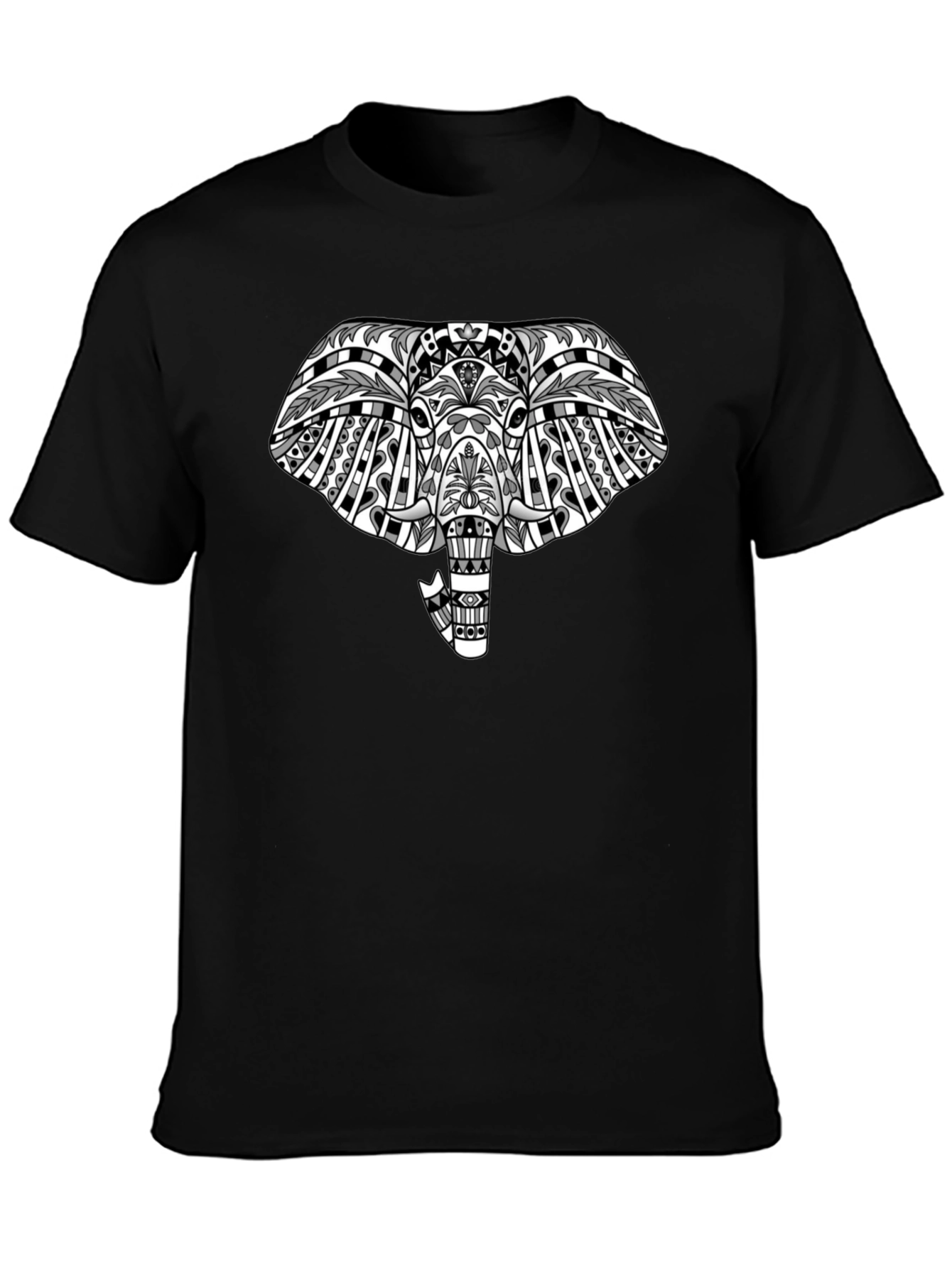 Tribal Elephant Graphic Tee - Black Cotton T-Shirt