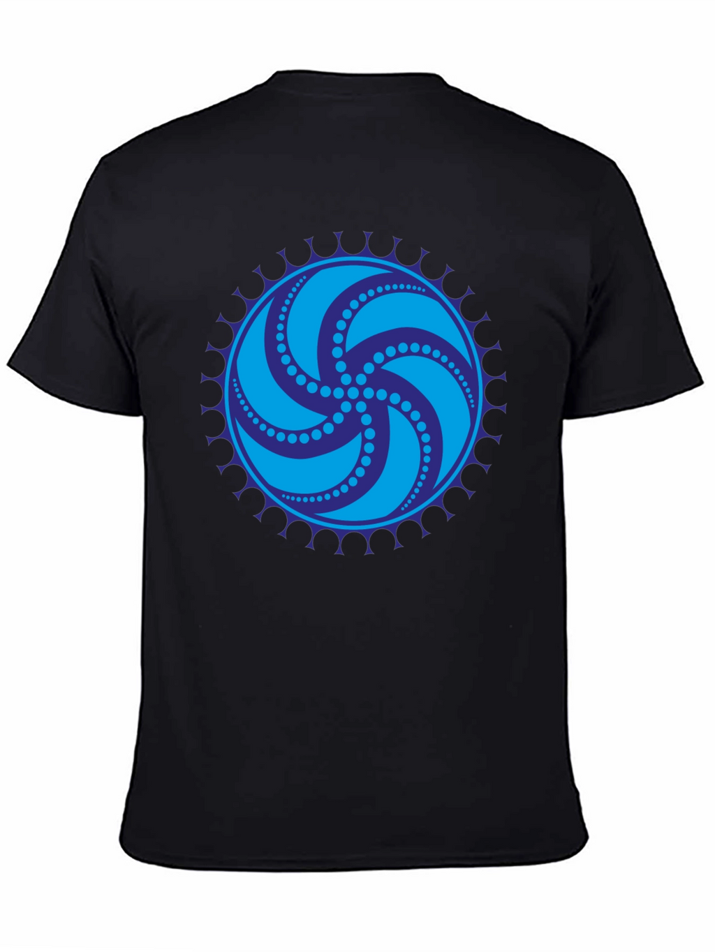 Black Tee with Geometric Swirl Design