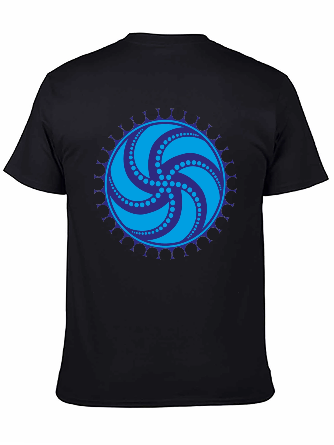 Black Tee with Geometric Swirl Design