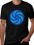 Black Tee with Geometric Swirl Design
