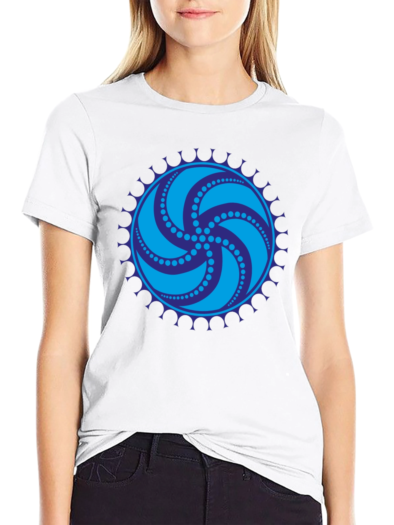 Black Tee with Geometric Swirl Design