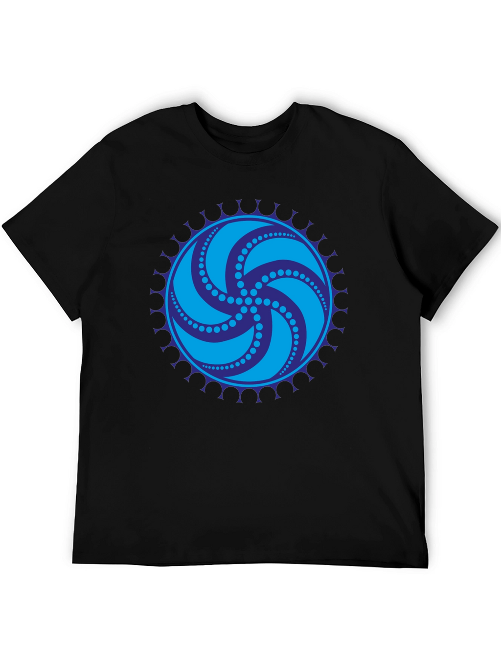 Black Tee with Geometric Swirl Design