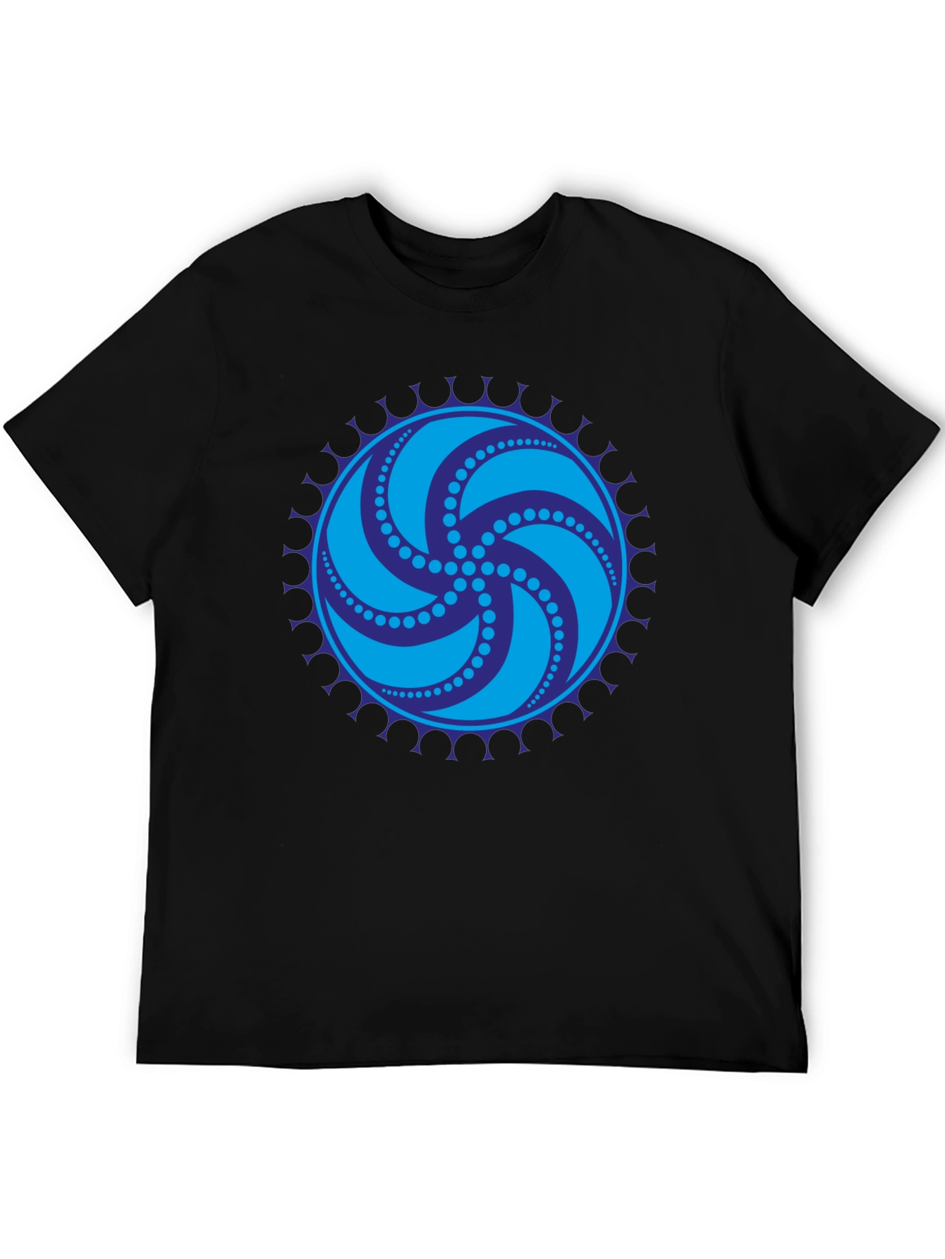 Black Tee with Geometric Swirl Design