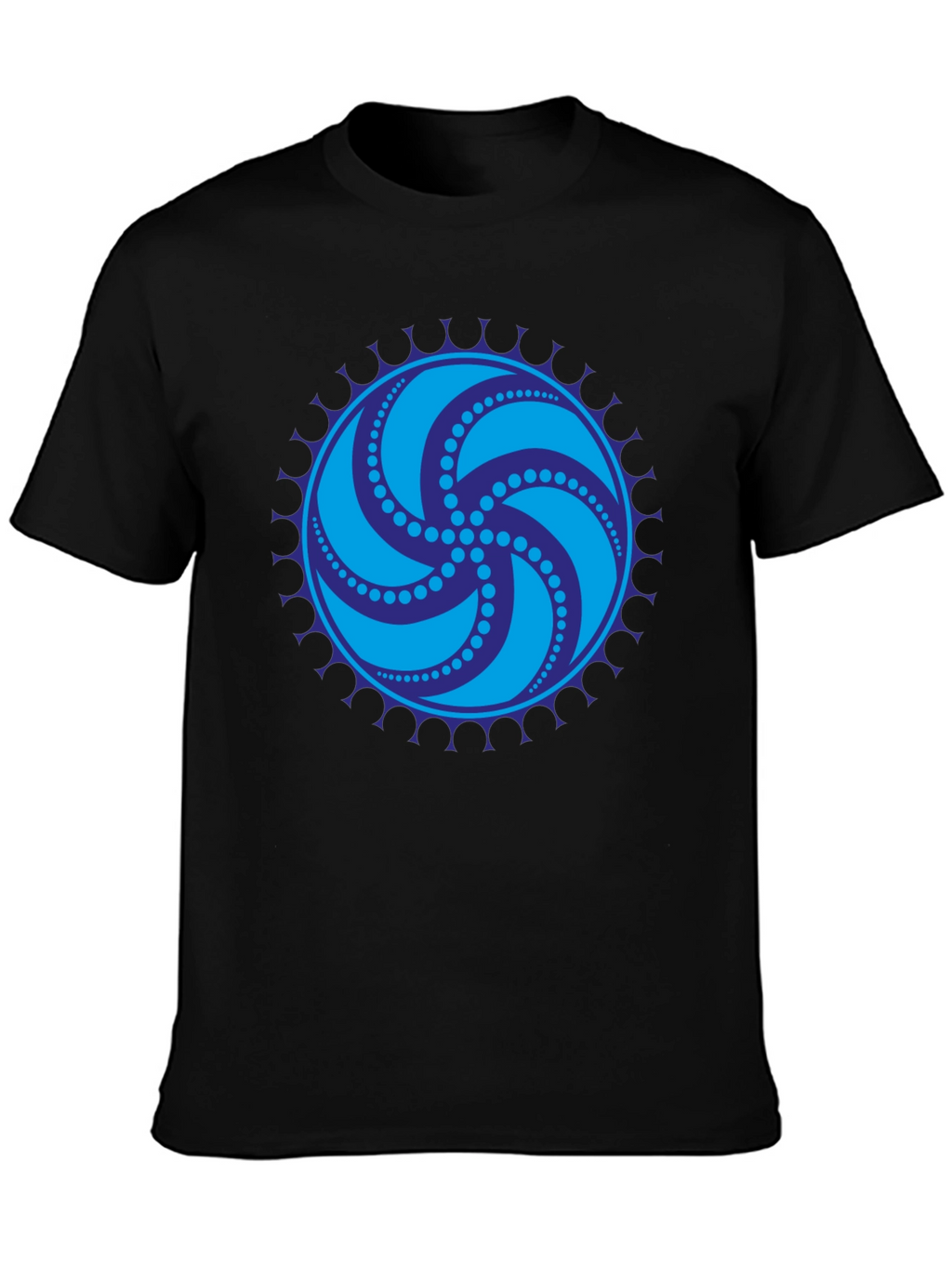 Black Tee with Geometric Swirl Design