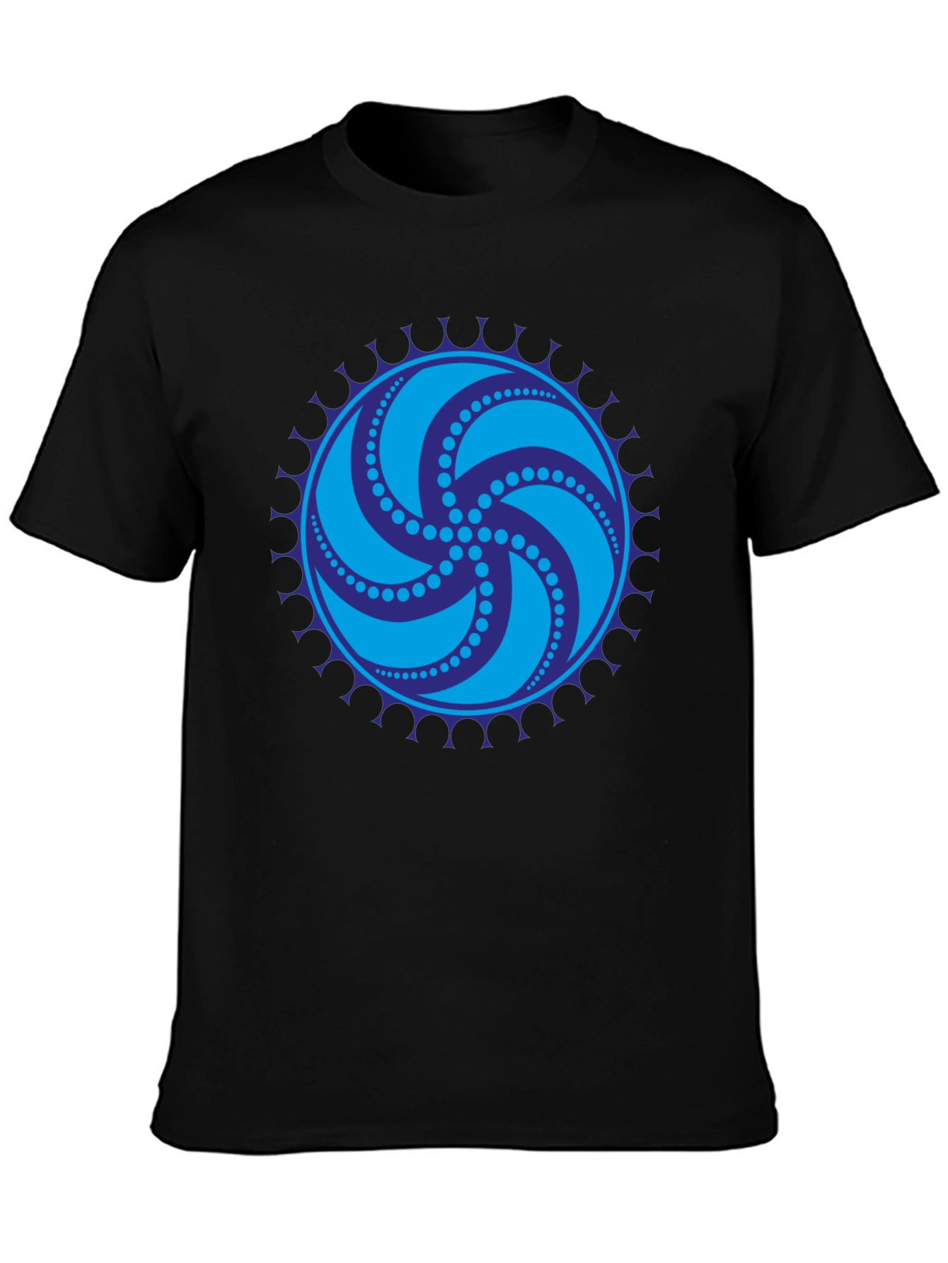 Black Tee with Geometric Swirl Design