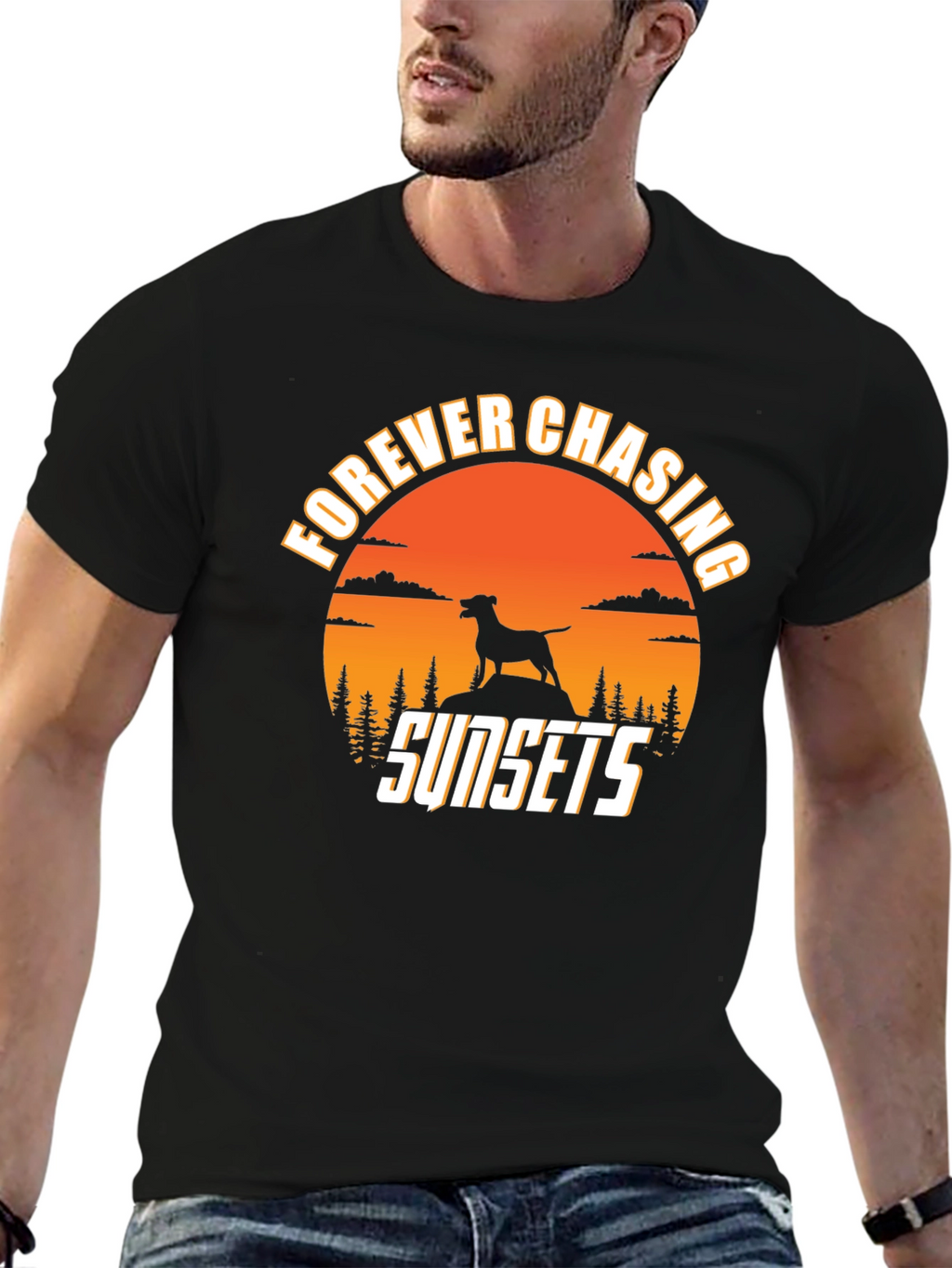 Forever Chasing Sunsets Dog Silhouette Tee