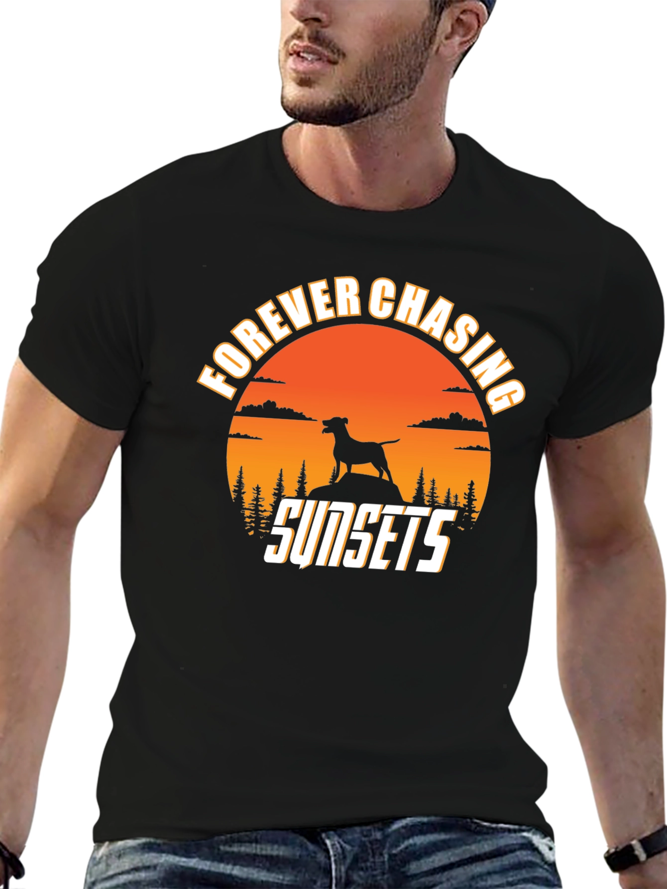 Forever Chasing Sunsets Dog Silhouette Tee