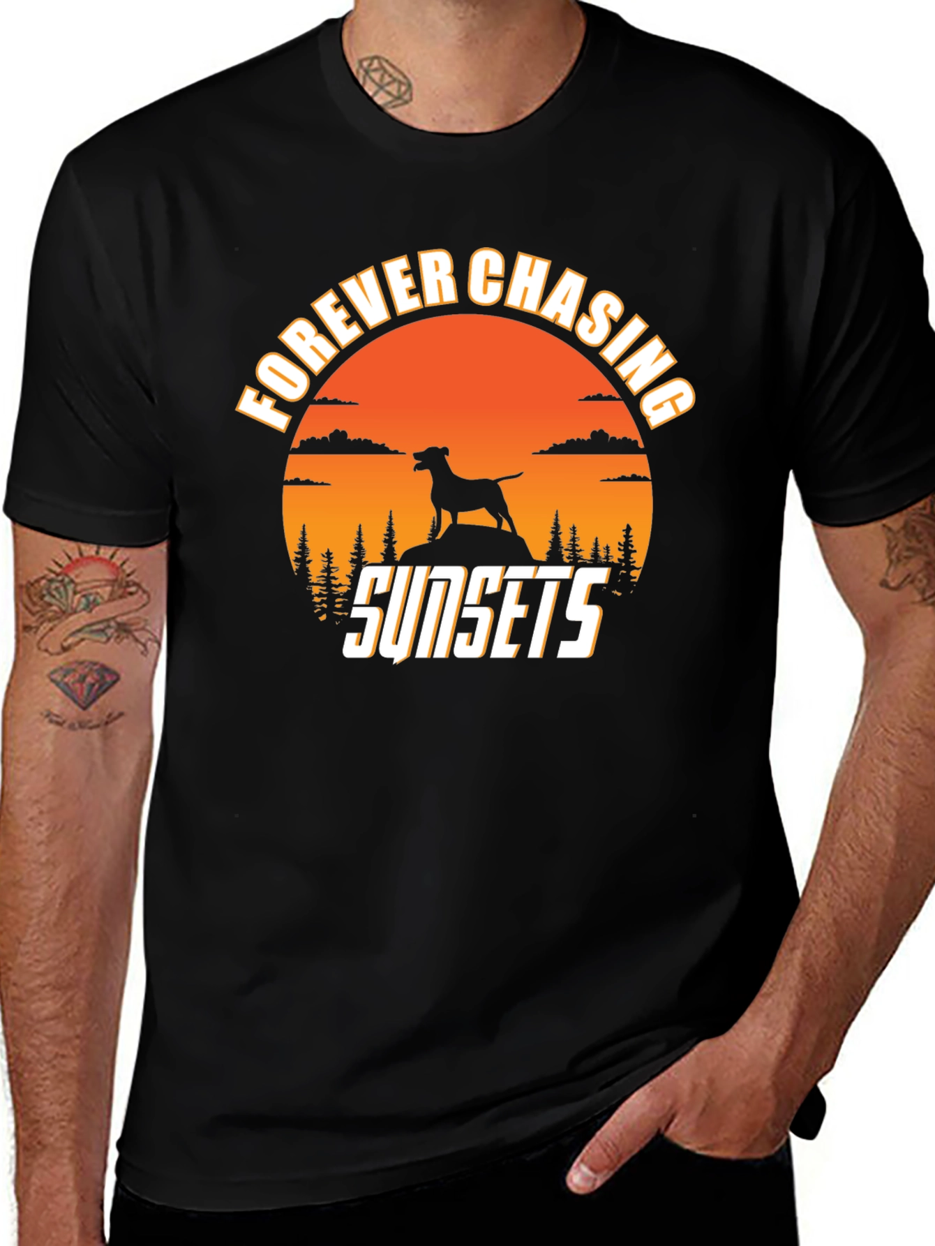 Forever Chasing Sunsets Dog Silhouette Tee