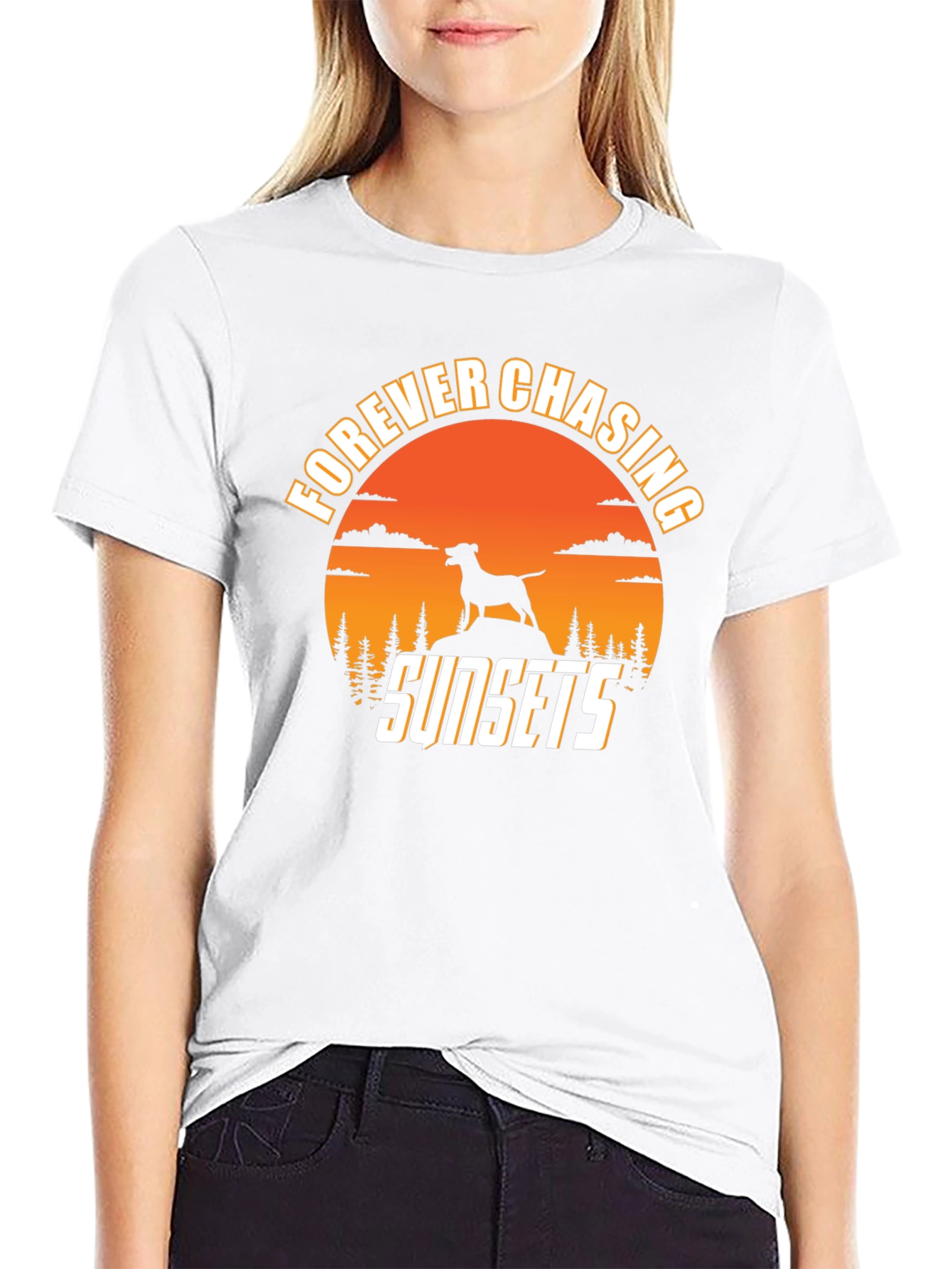 Forever Chasing Sunsets Dog Silhouette Tee