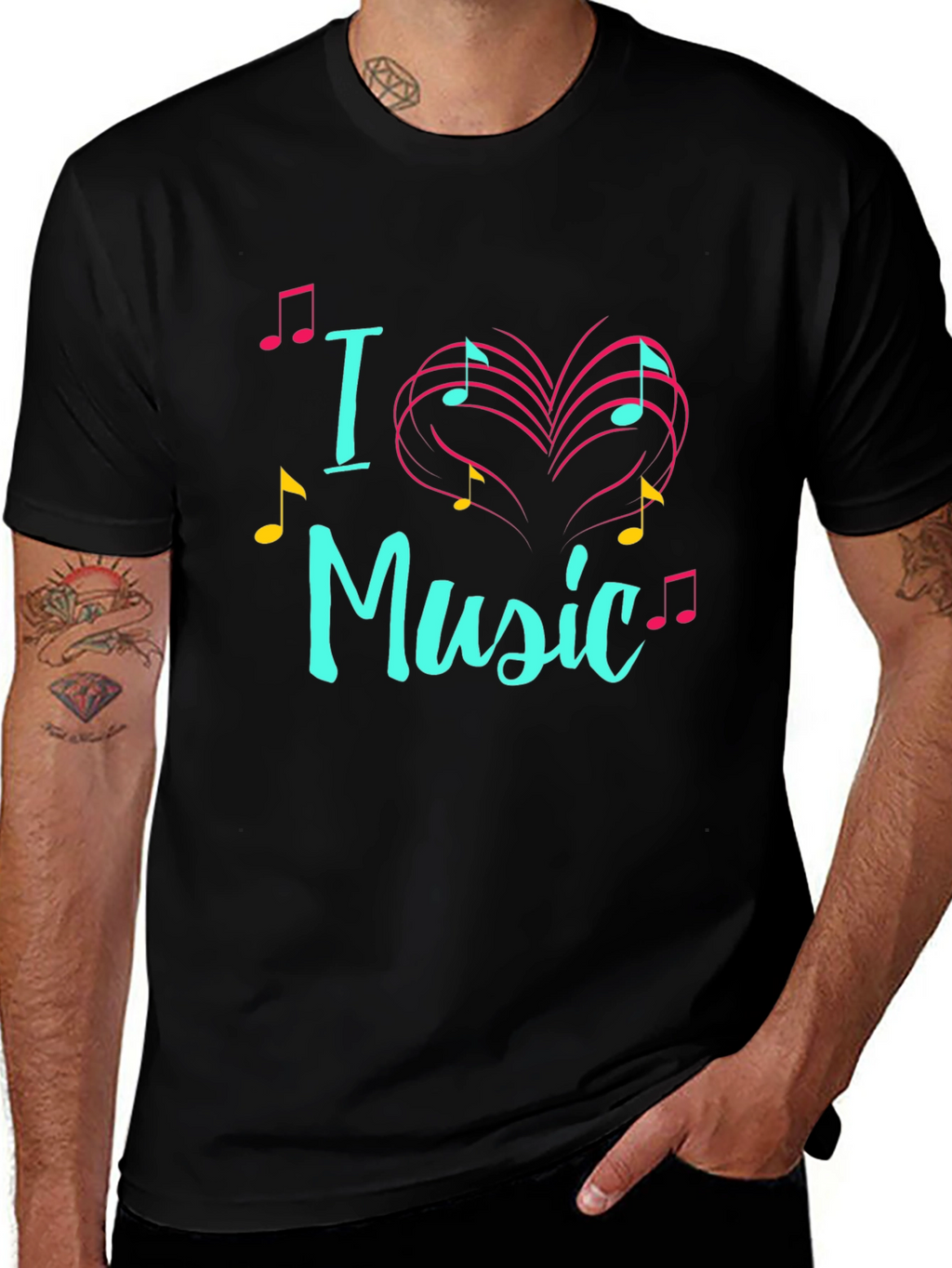 I Love Music T-Shirt Musical Heart Design
