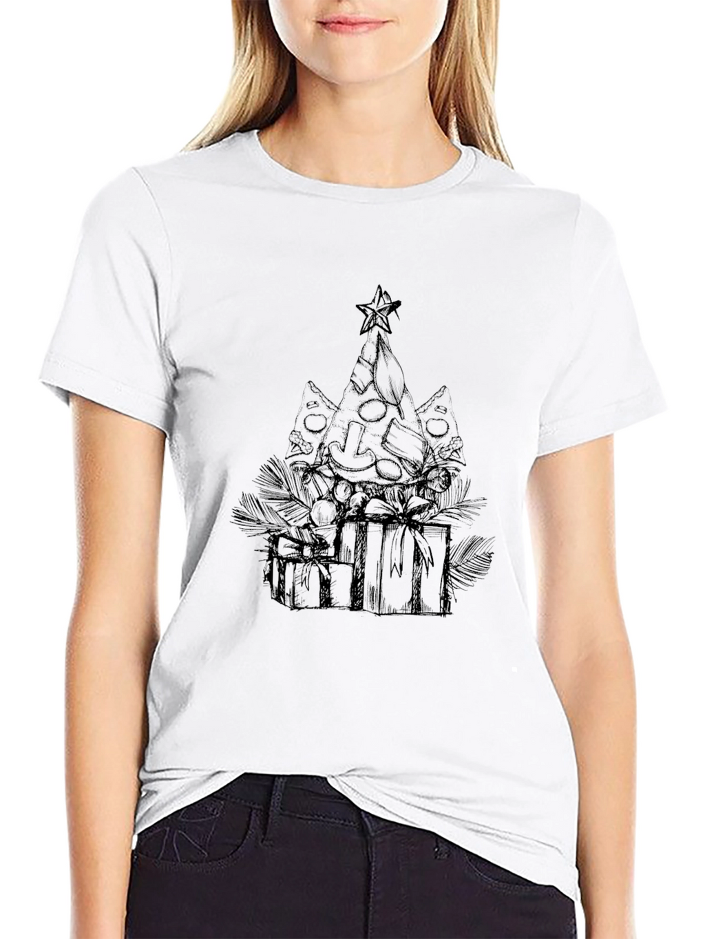 Pizza Christmas Tree Graphic Tee - Black