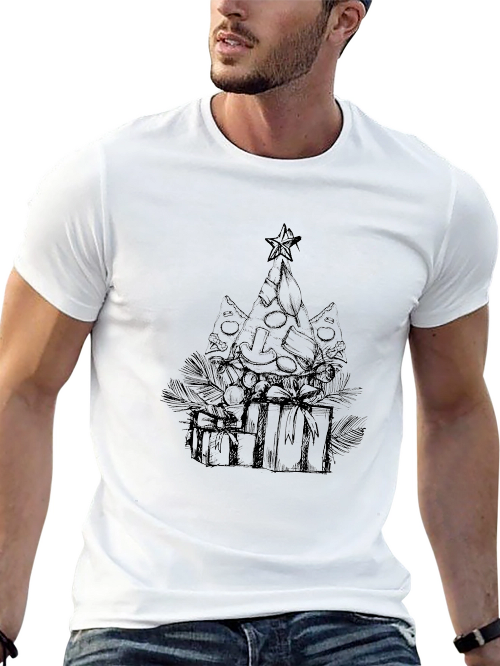 Pizza Christmas Tree Graphic Tee - Black