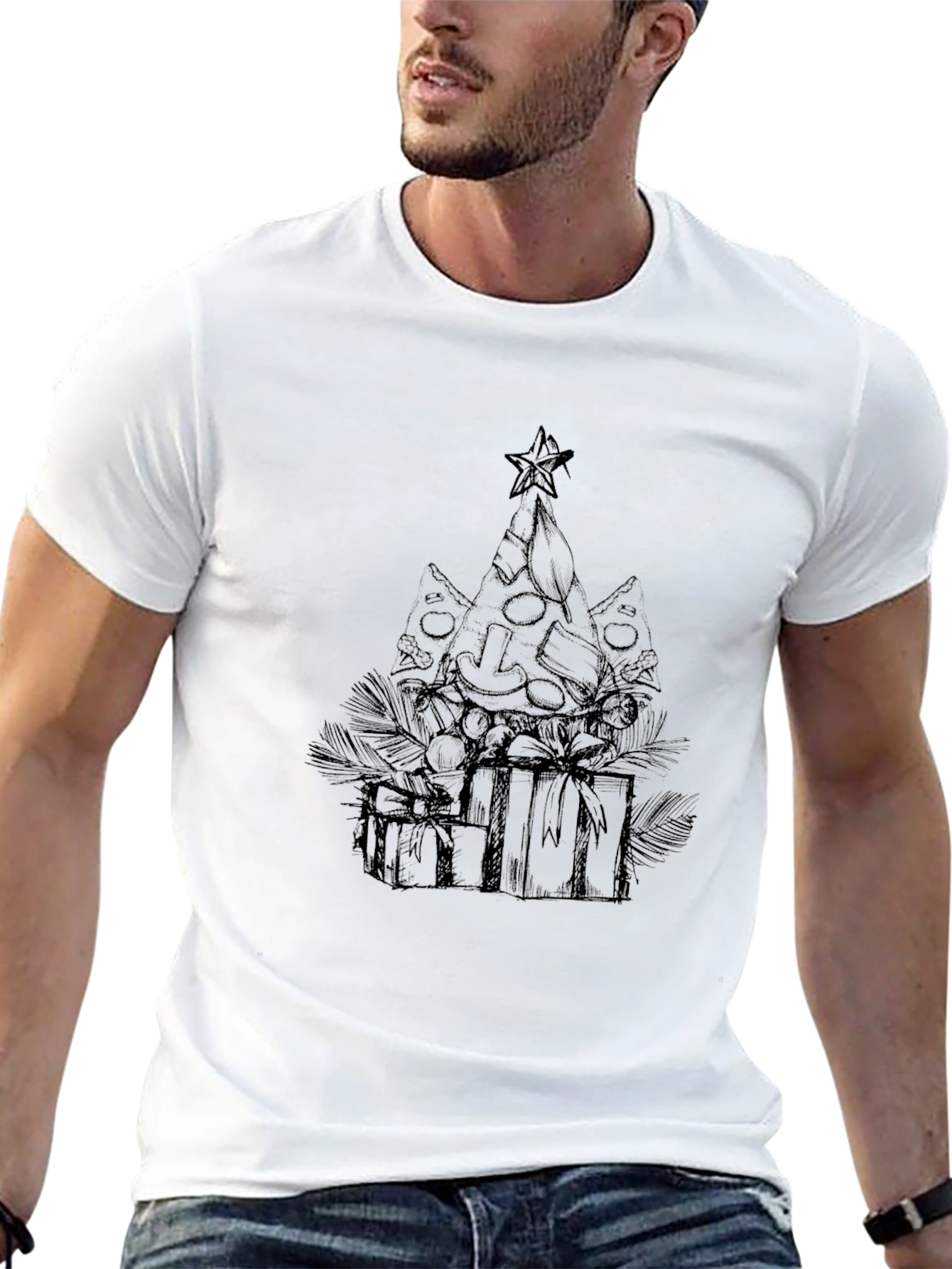 Pizza Christmas Tree Graphic Tee - Black