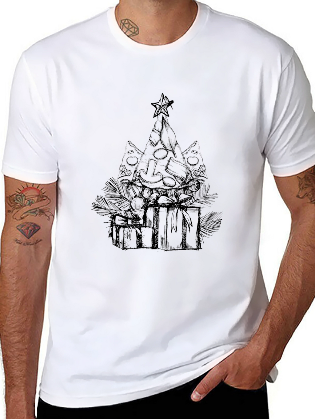 Pizza Christmas Tree Graphic Tee - Black