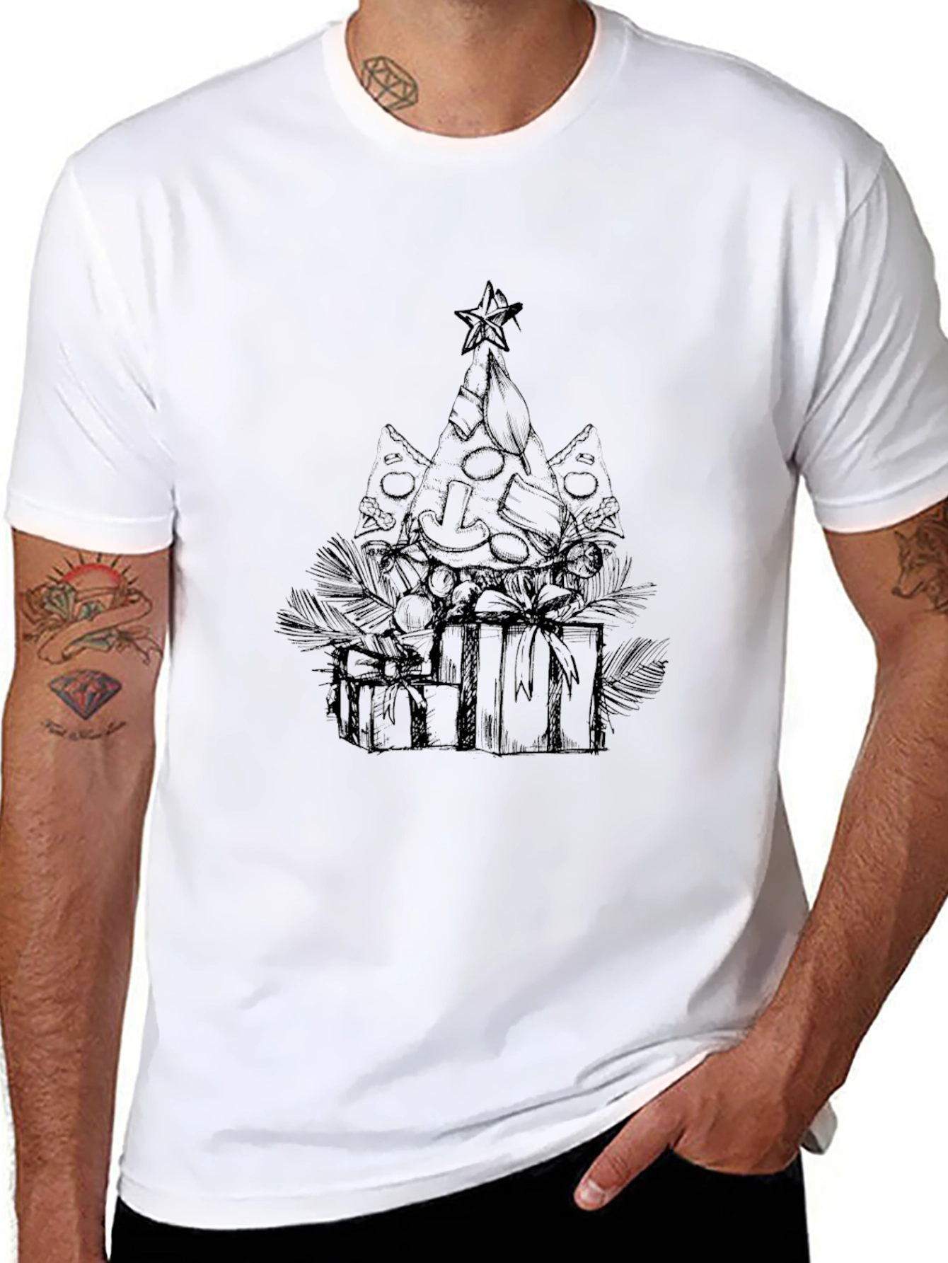 Pizza Christmas Tree Graphic Tee - Black