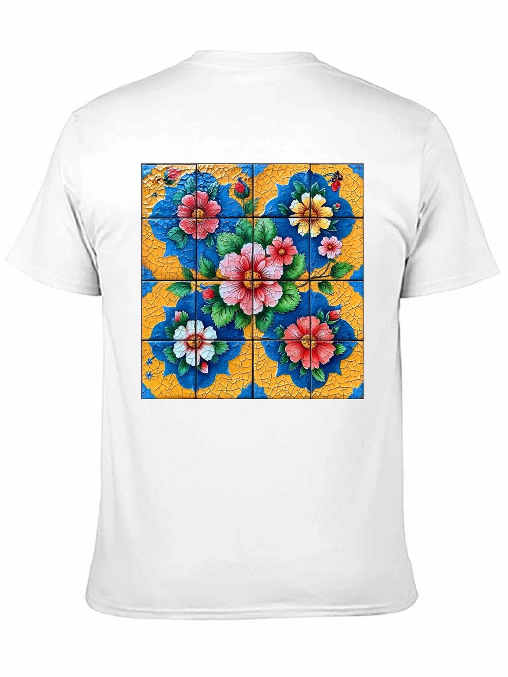 Floral Tile Art Graphic Tee - Unique Design