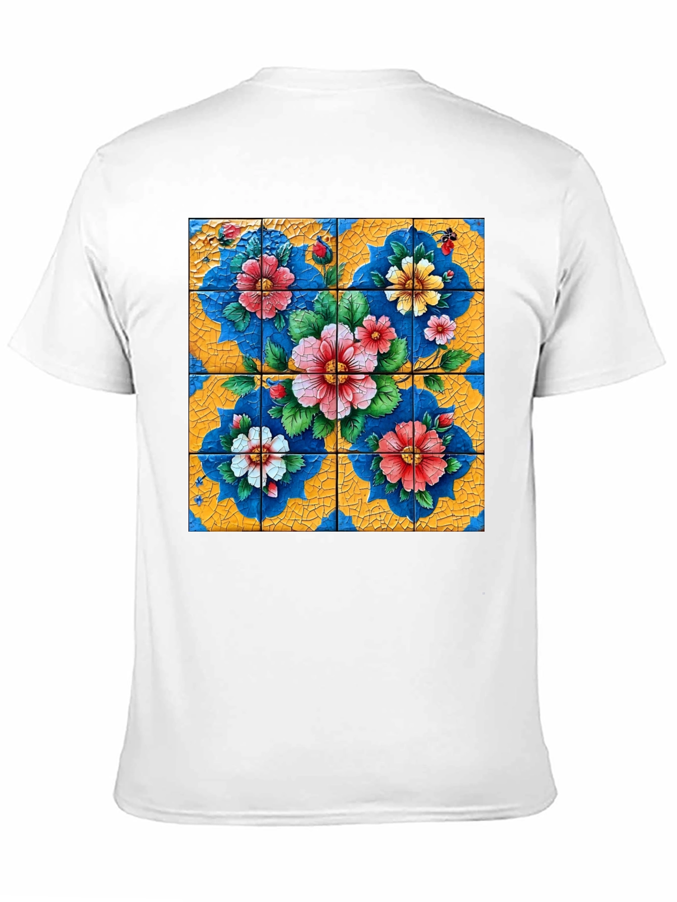 Floral Tile Art Graphic Tee - Unique Design