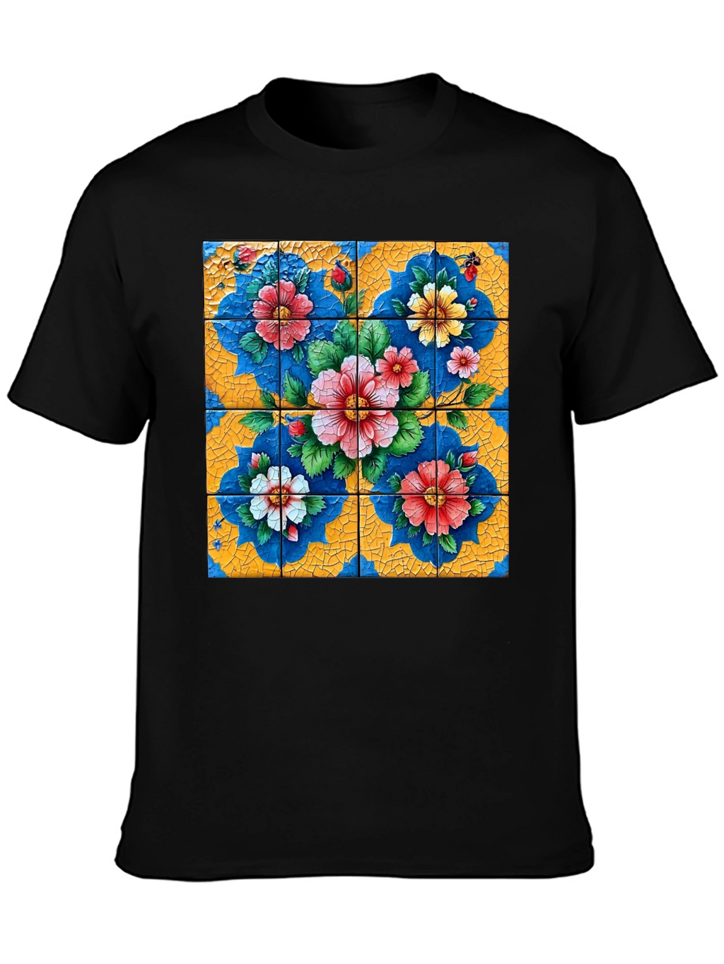 Floral Tile Art Graphic Tee - Unique Design