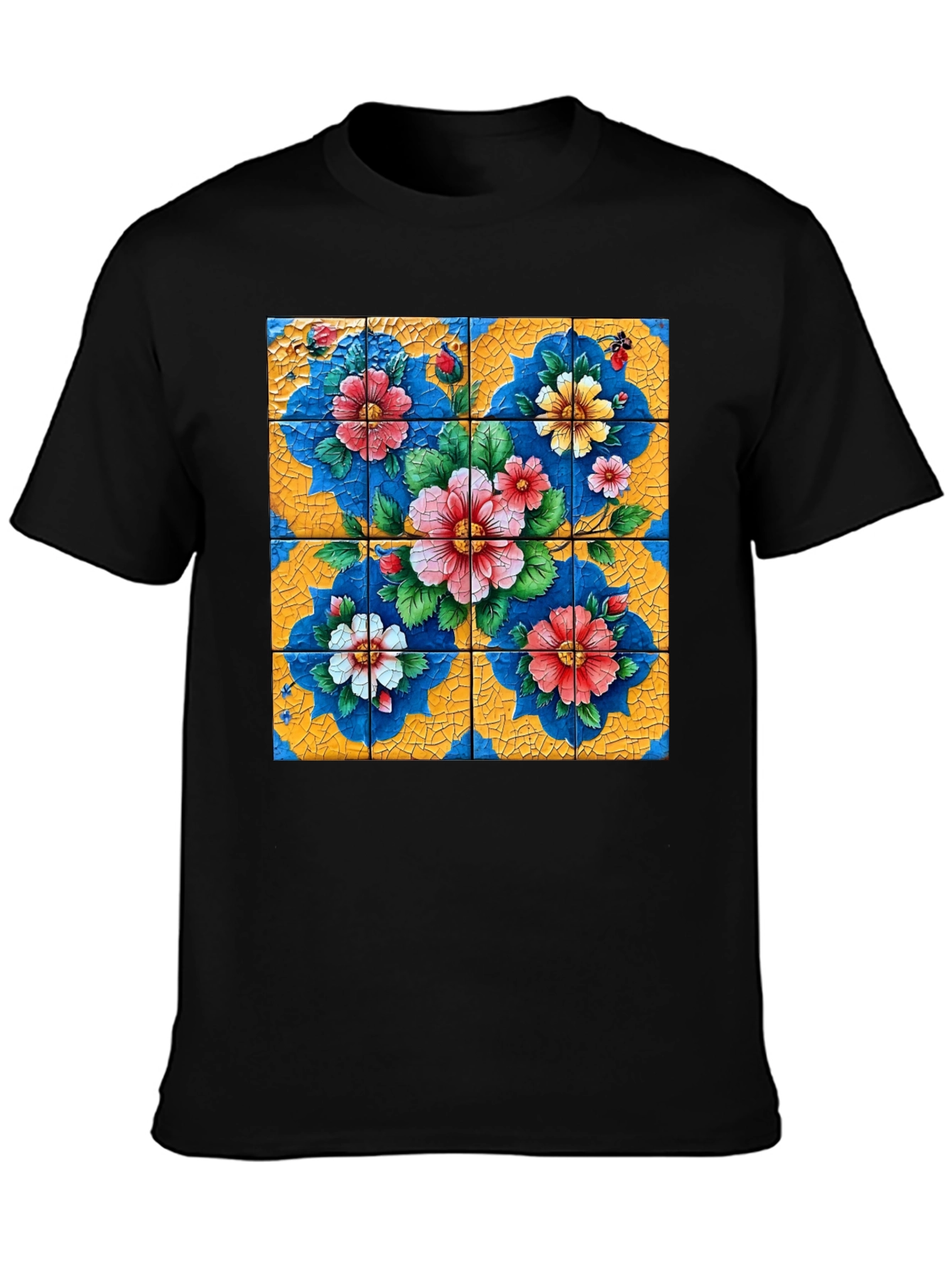 Floral Tile Art Graphic Tee - Unique Design