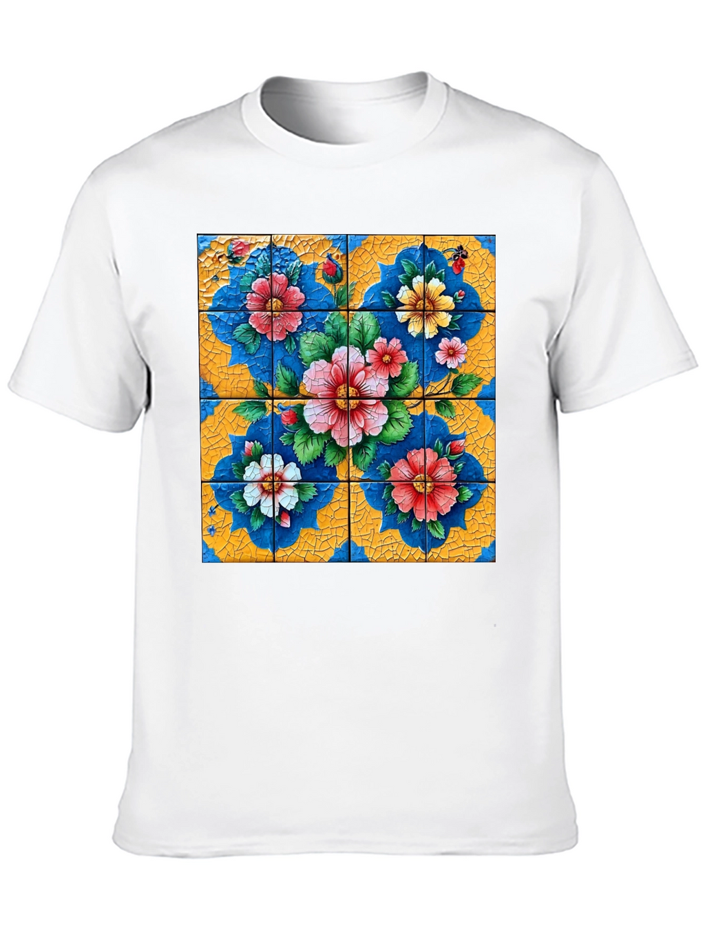 Floral Tile Art Graphic Tee - Unique Design