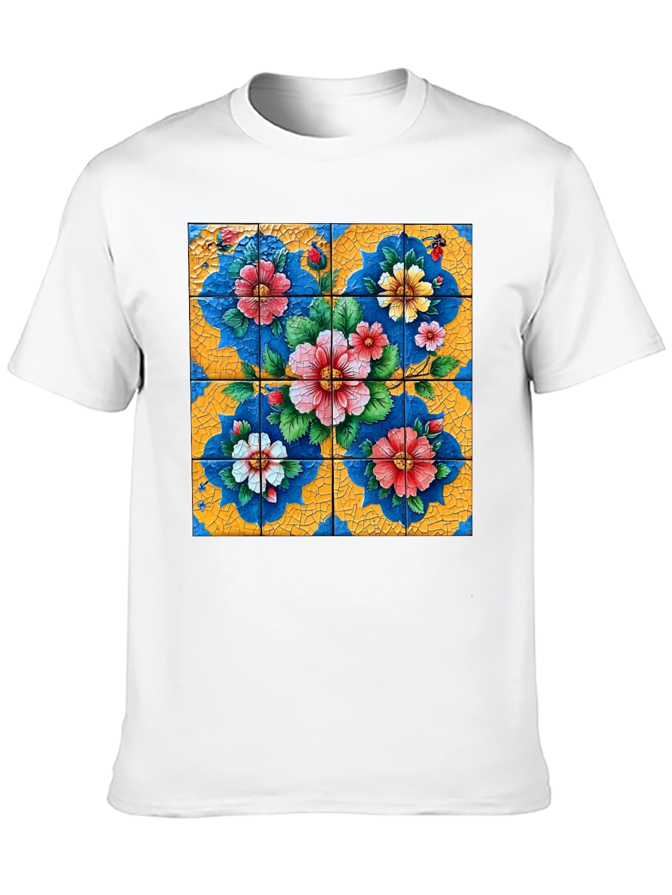 Floral Tile Art Graphic Tee - Unique Design