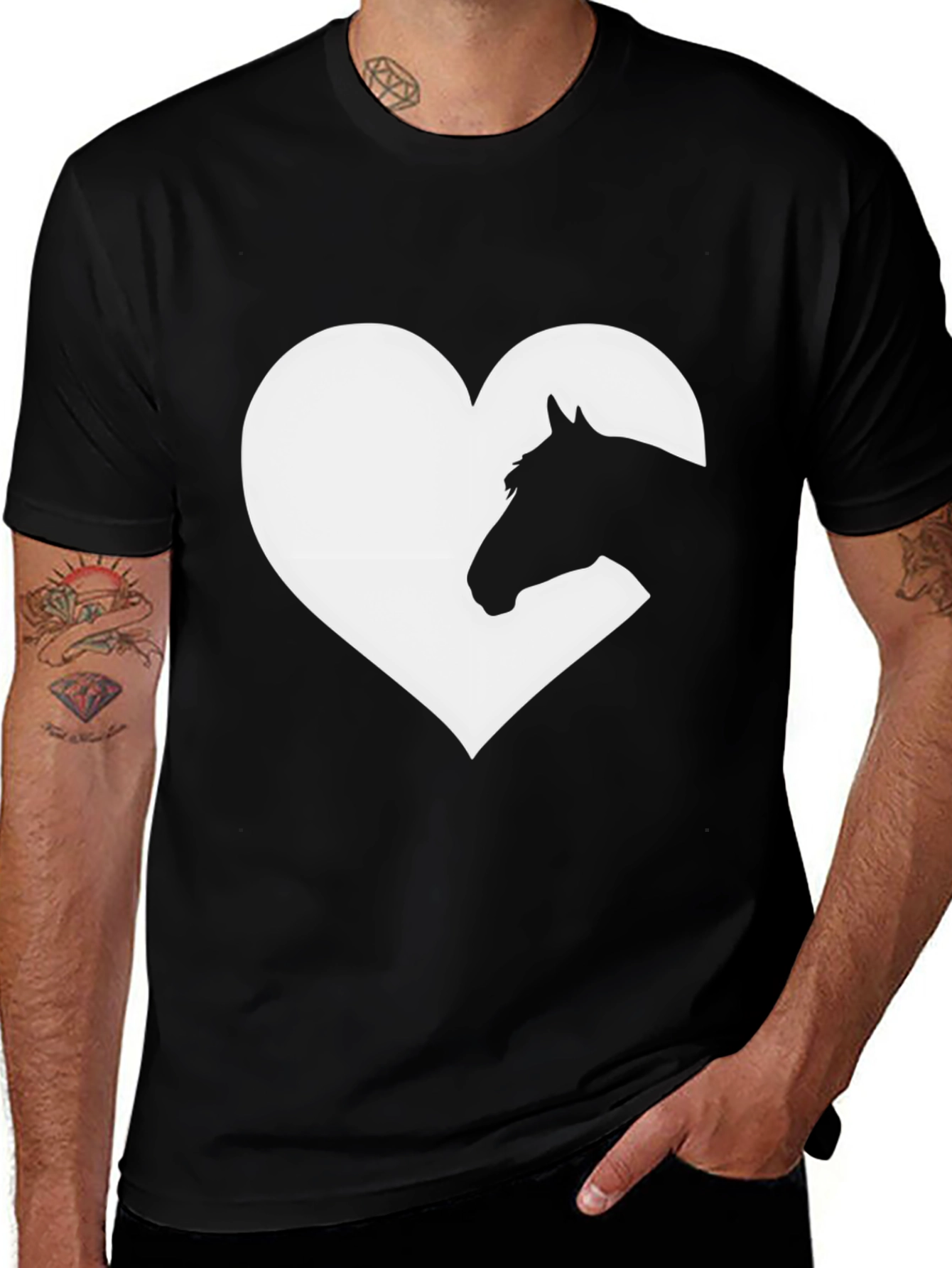 Heart Horse Graphic Tee - Black Unisex T-Shirt