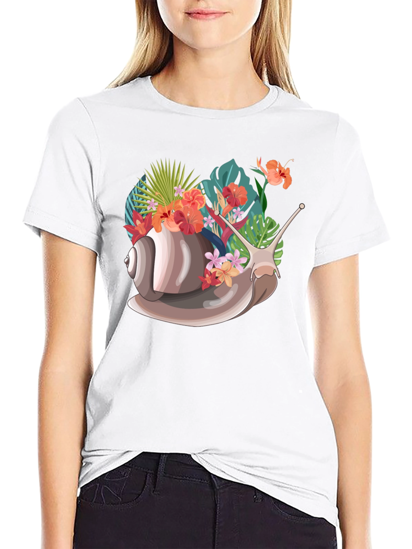 Snail Floral Graphic Tee - Unique Nature Design