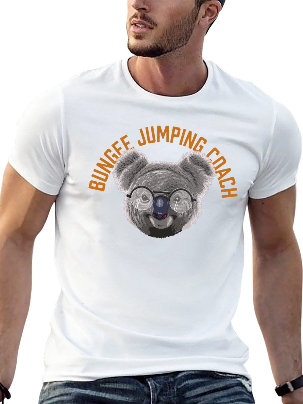 Bungee Jumping Coach Koala T-Shirt - Black Cotton Tee