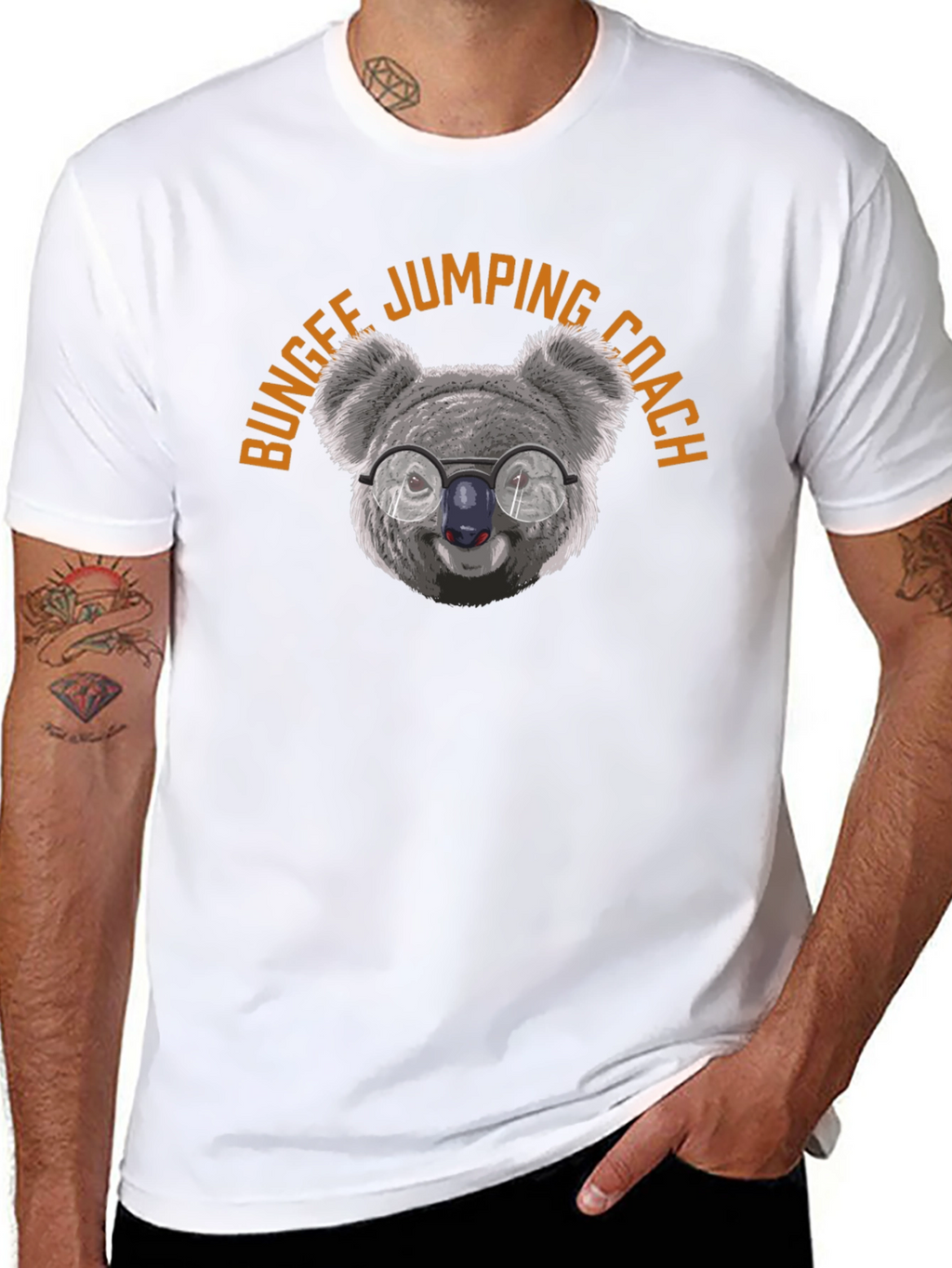 Bungee Jumping Coach Koala T-Shirt - Black Cotton Tee
