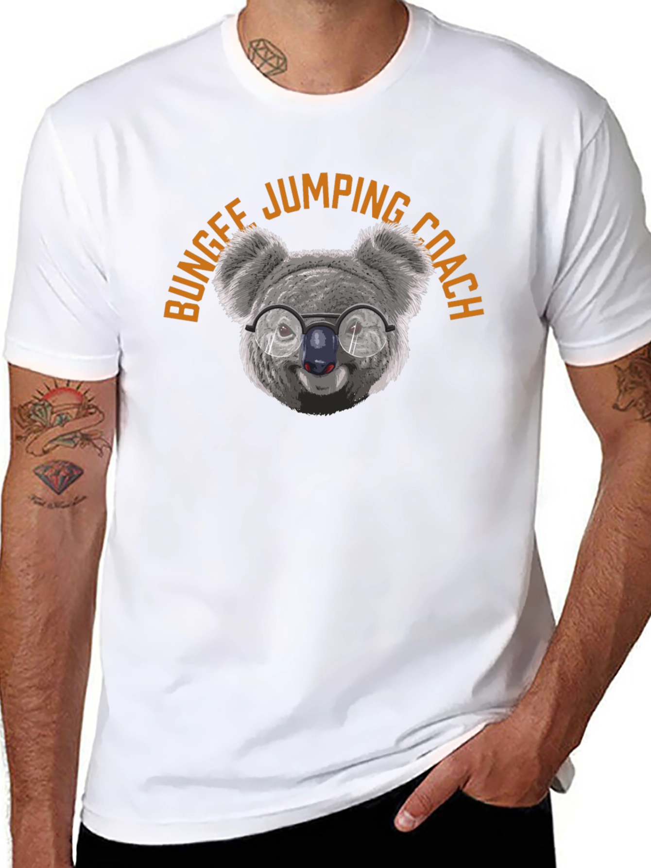 Bungee Jumping Coach Koala T-Shirt - Black Cotton Tee