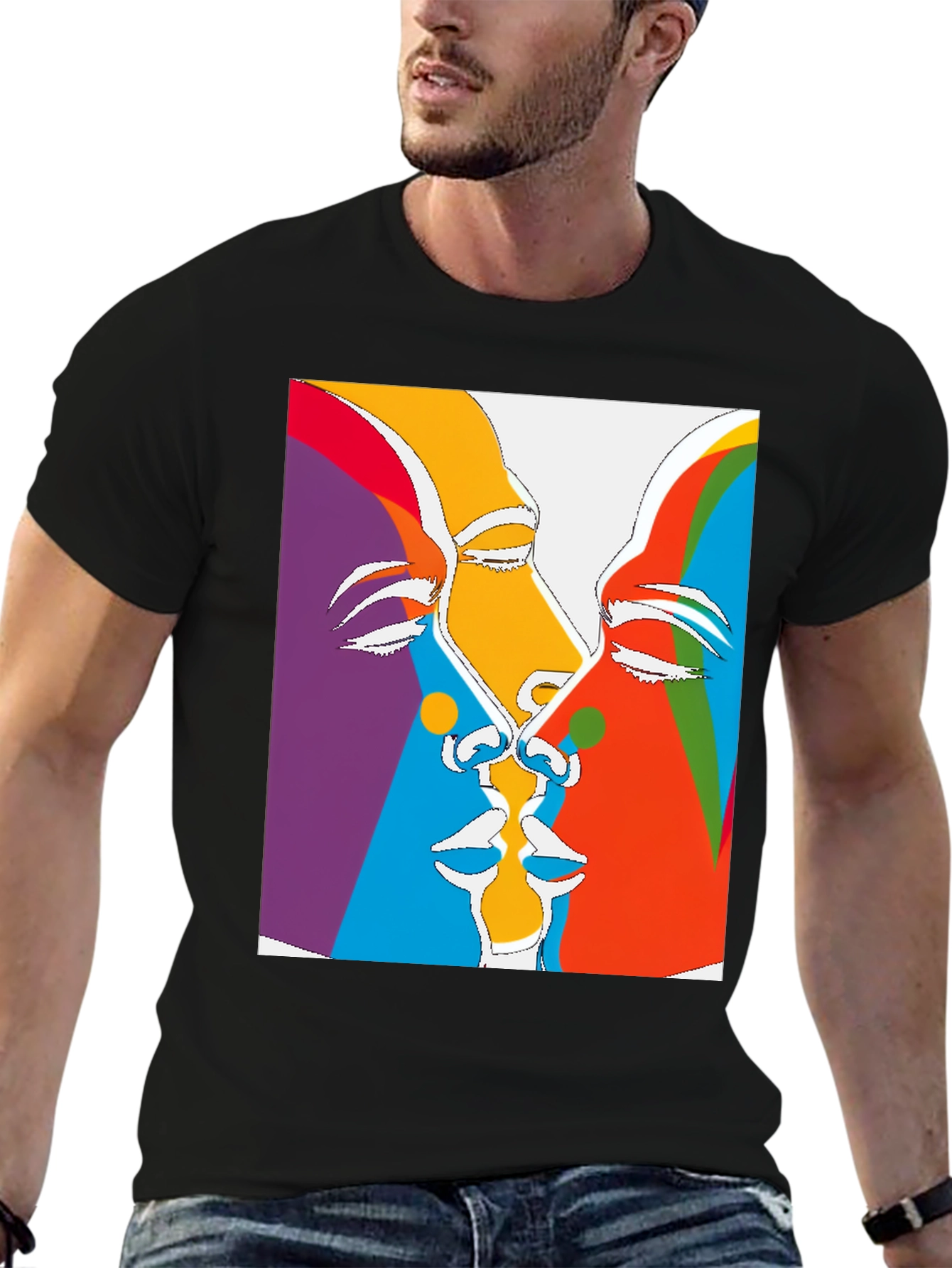 Abstract Faces Graphic Tee - Black
