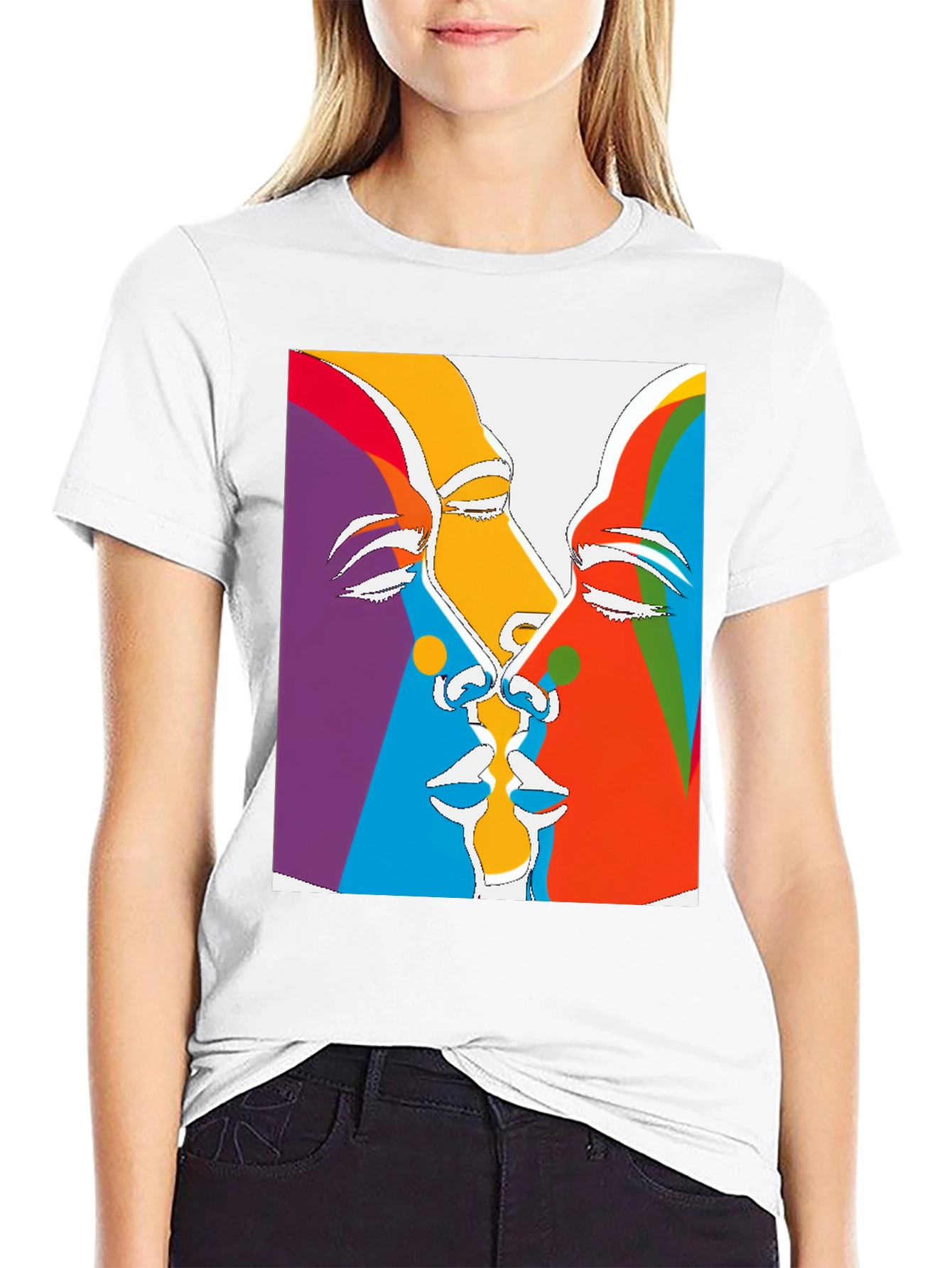 Abstract Faces Graphic Tee - Black