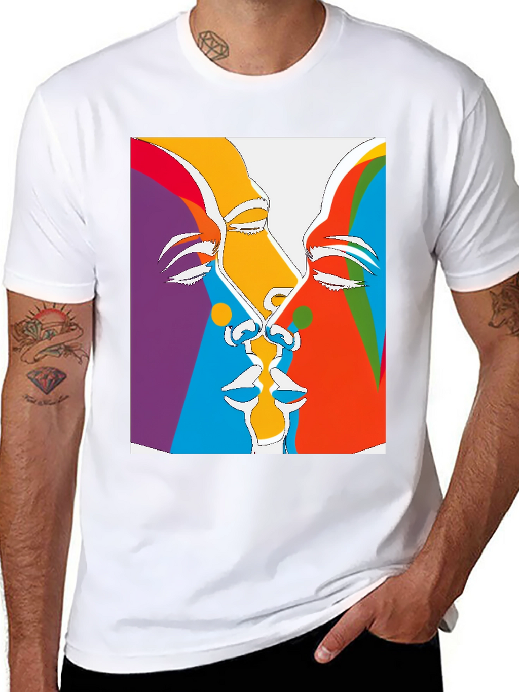 Abstract Faces Graphic Tee - Black