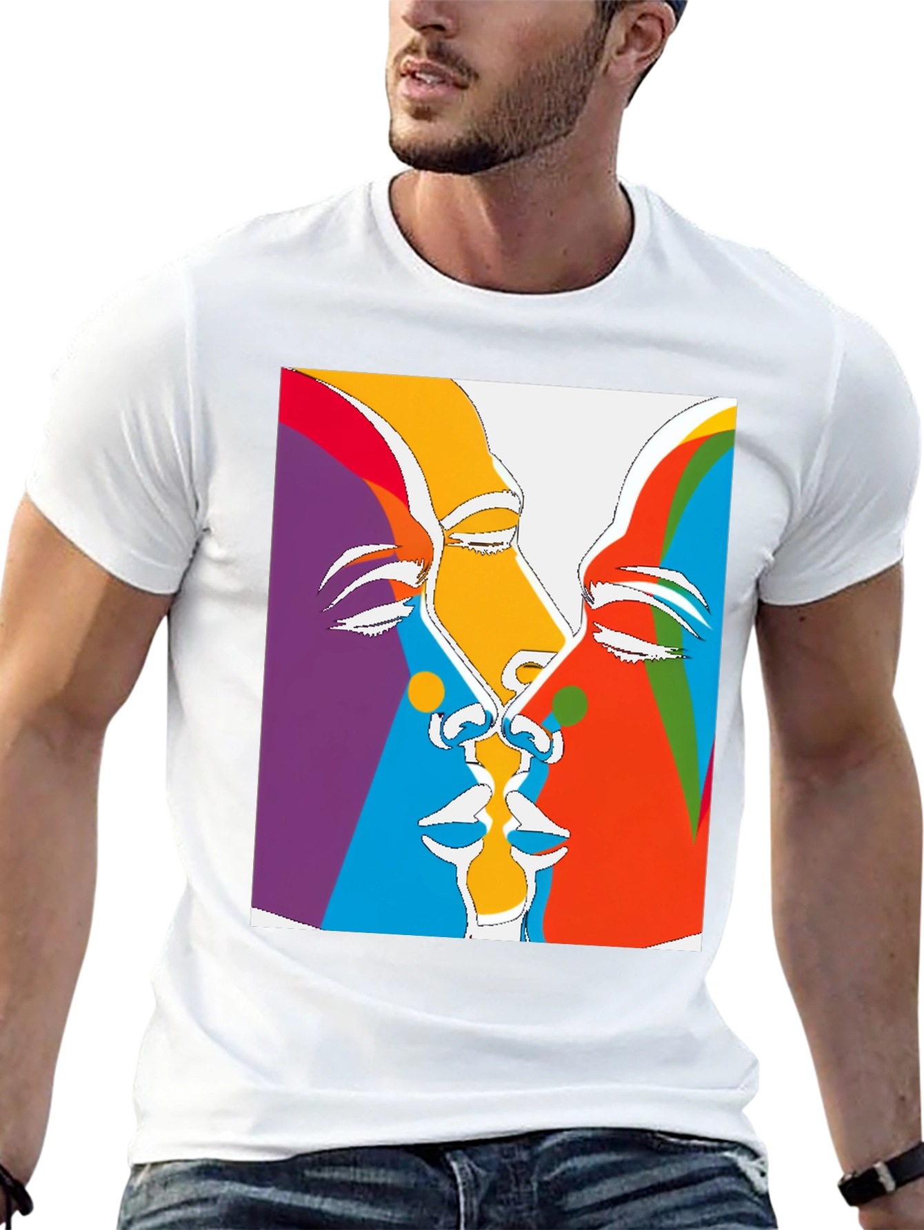Abstract Faces Graphic Tee - Black
