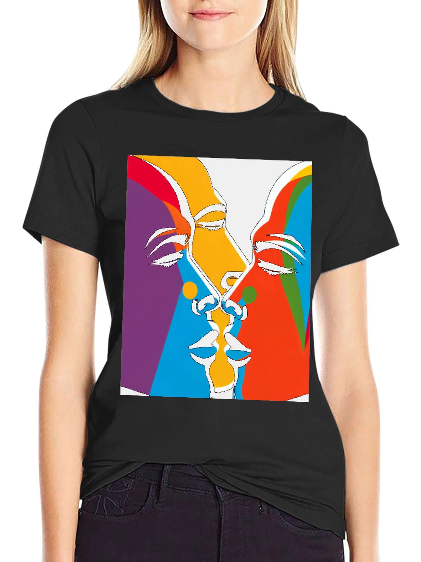 Abstract Faces Graphic Tee - Black