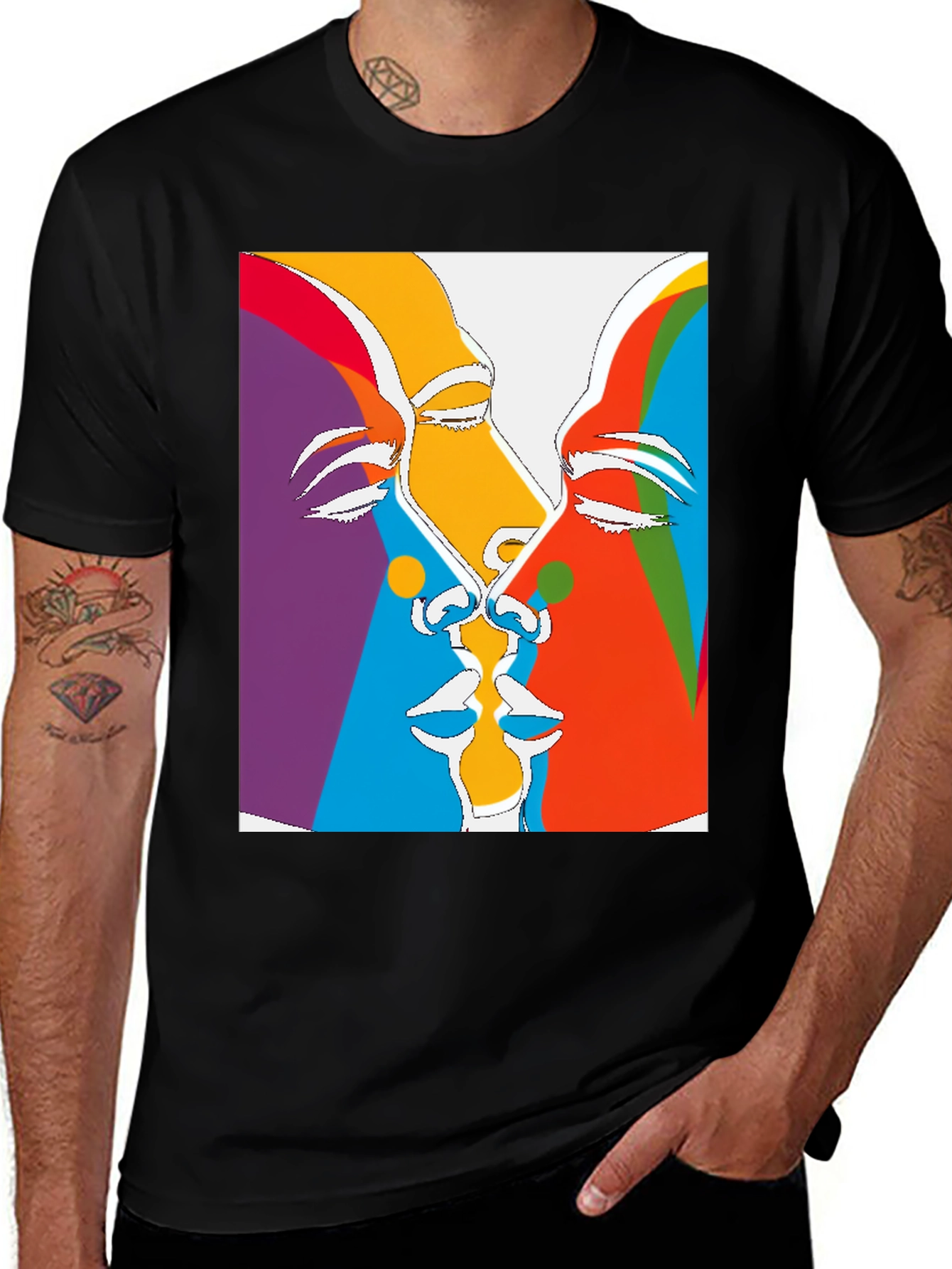 Abstract Faces Graphic Tee - Black
