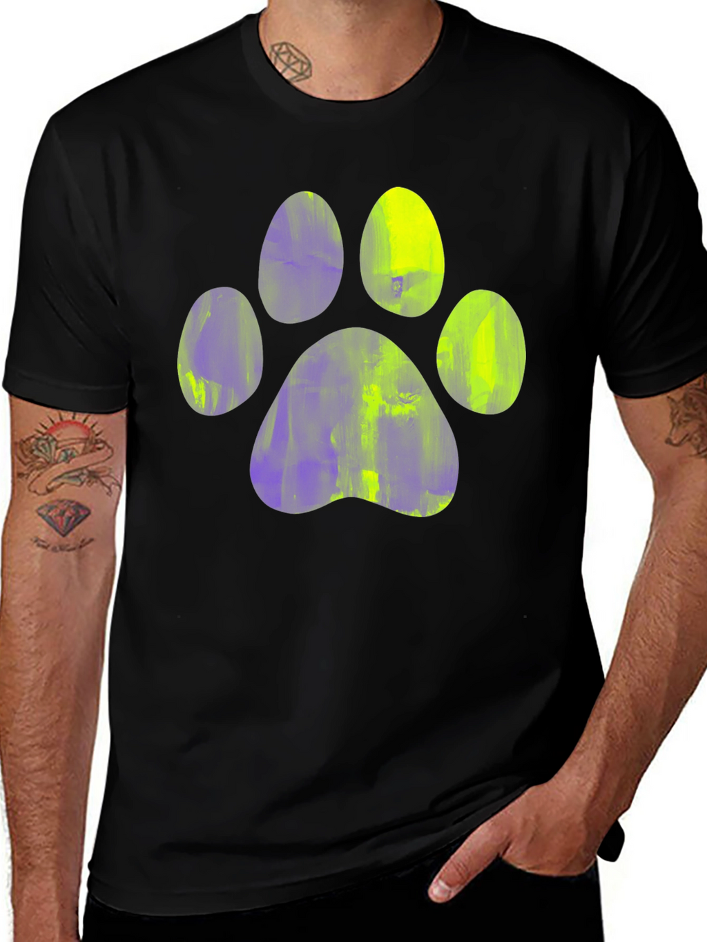 Paw Print Graphic Tee - Casual Black T-Shirt