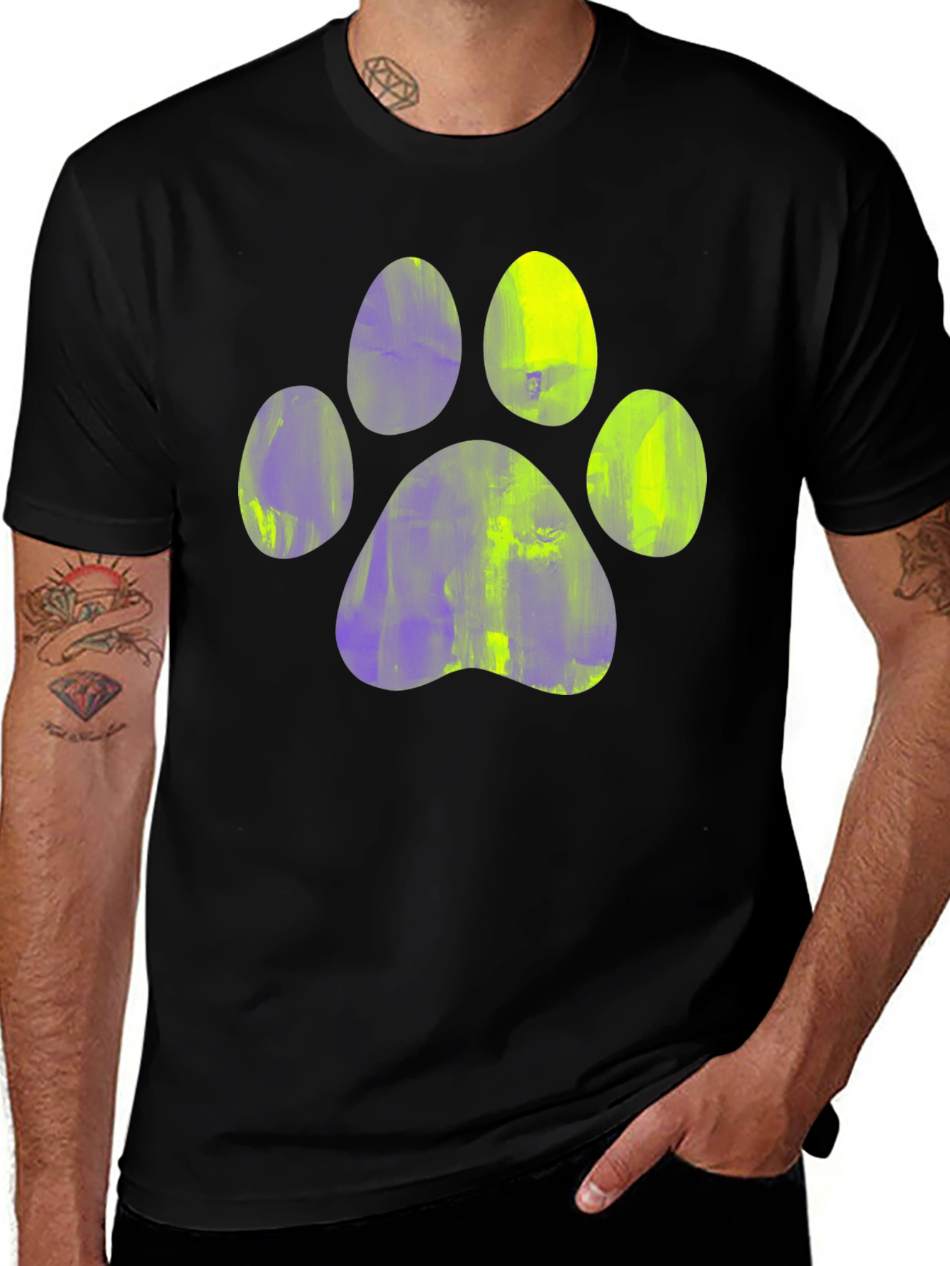 Paw Print Graphic Tee - Casual Black T-Shirt