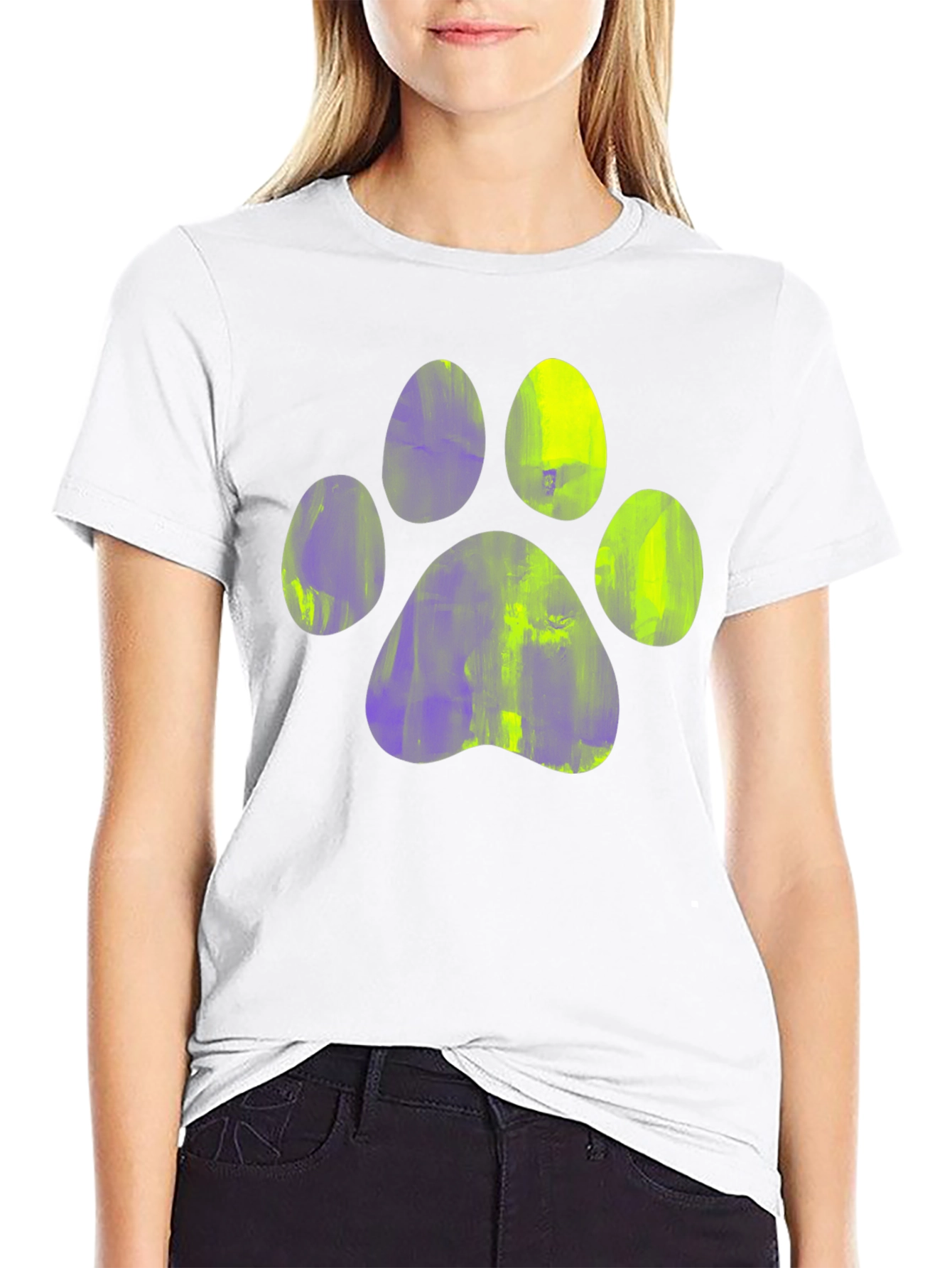 Paw Print Graphic Tee - Casual Black T-Shirt