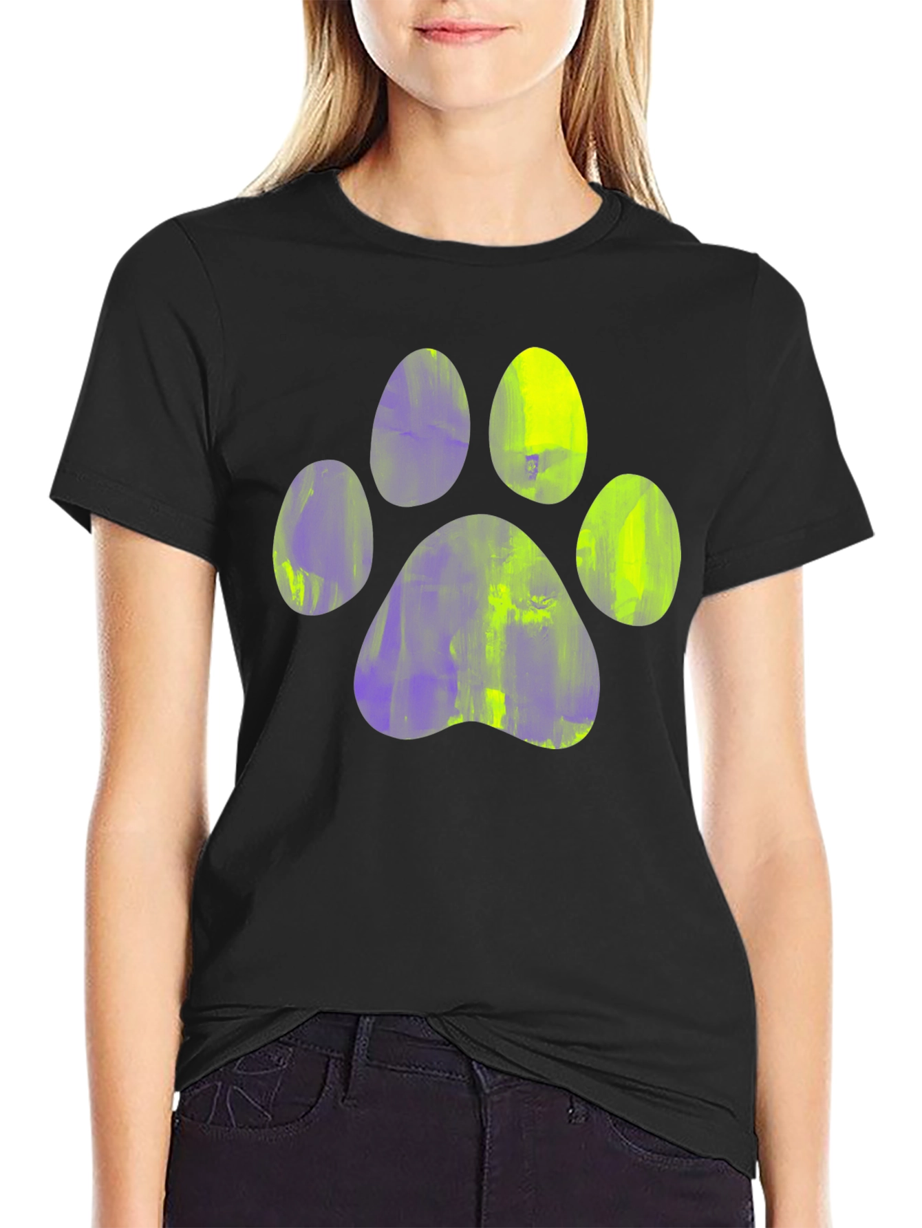Paw Print Graphic Tee - Casual Black T-Shirt