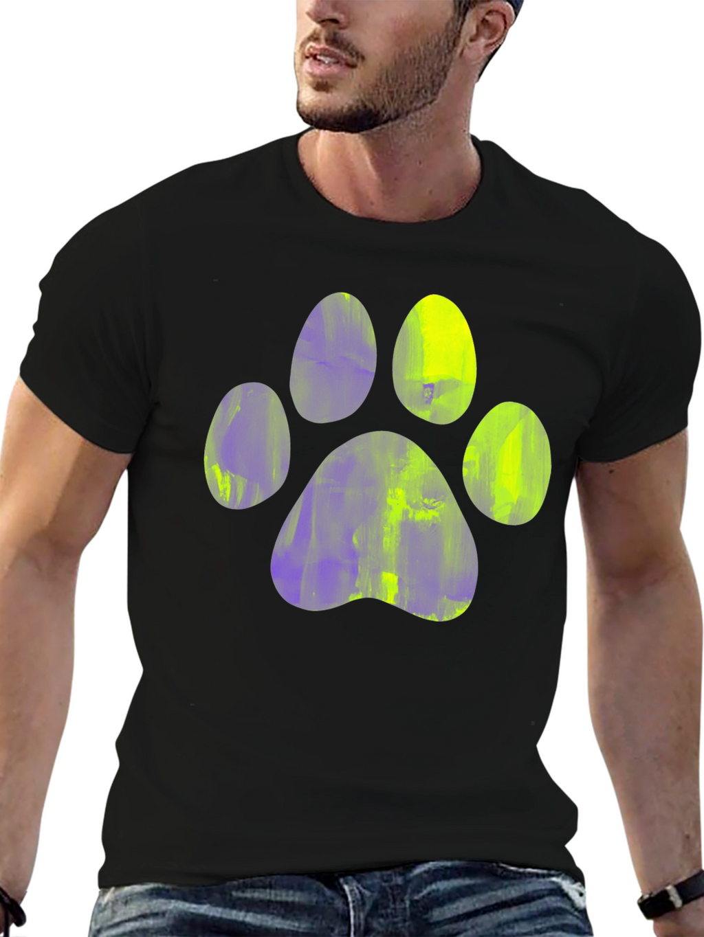 Paw Print Graphic Tee - Casual Black T-Shirt