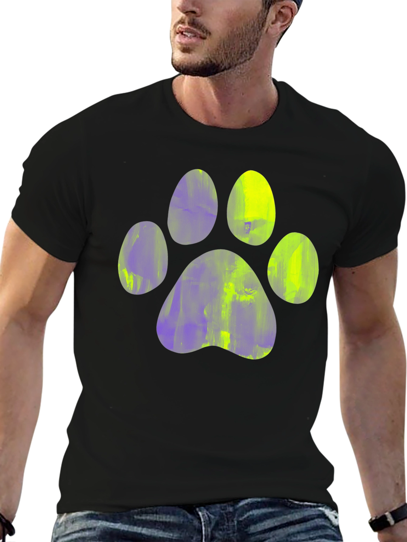 Paw Print Graphic Tee - Casual Black T-Shirt