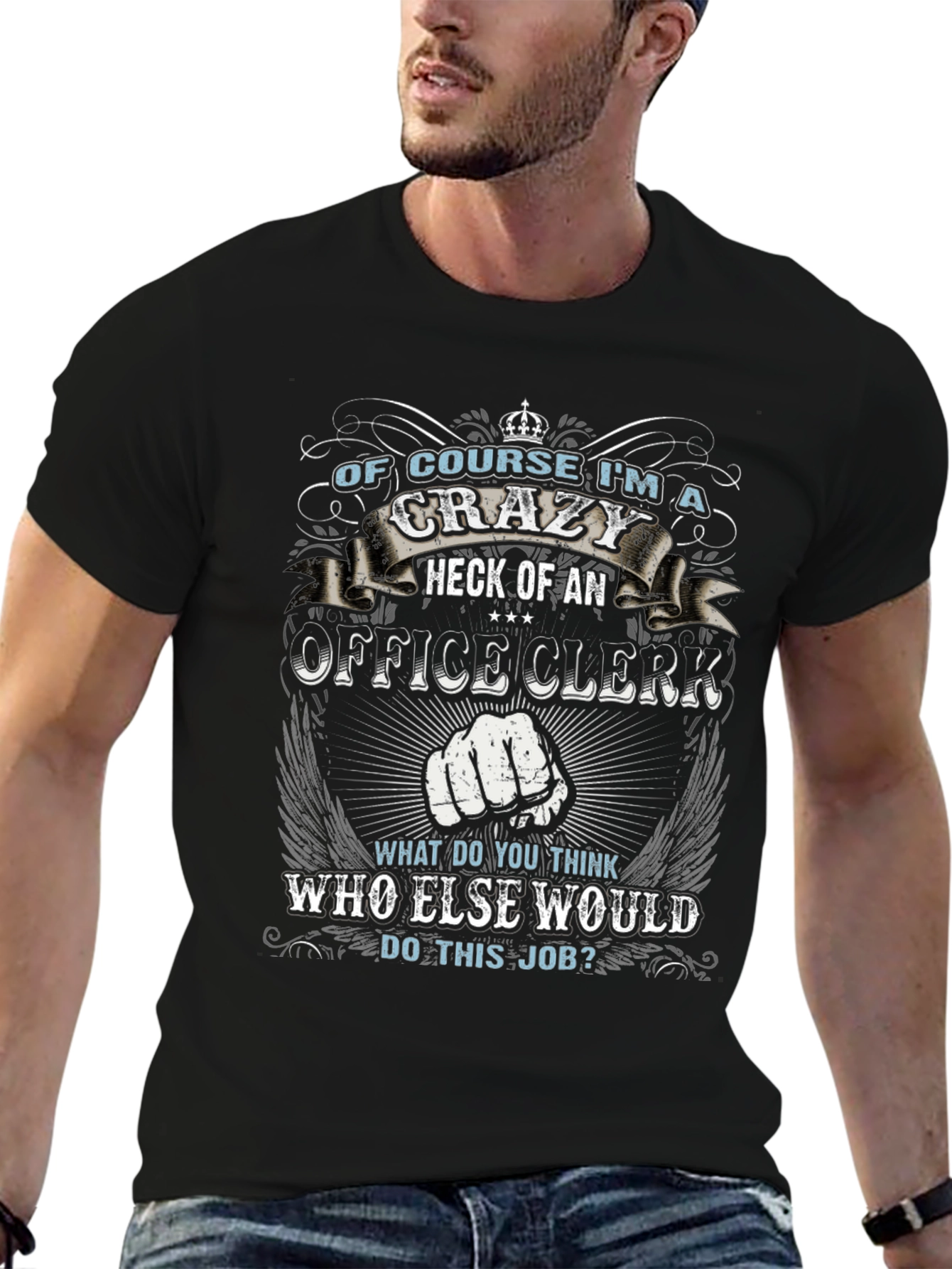 Crazy Office Clerk Graphic T-Shirt