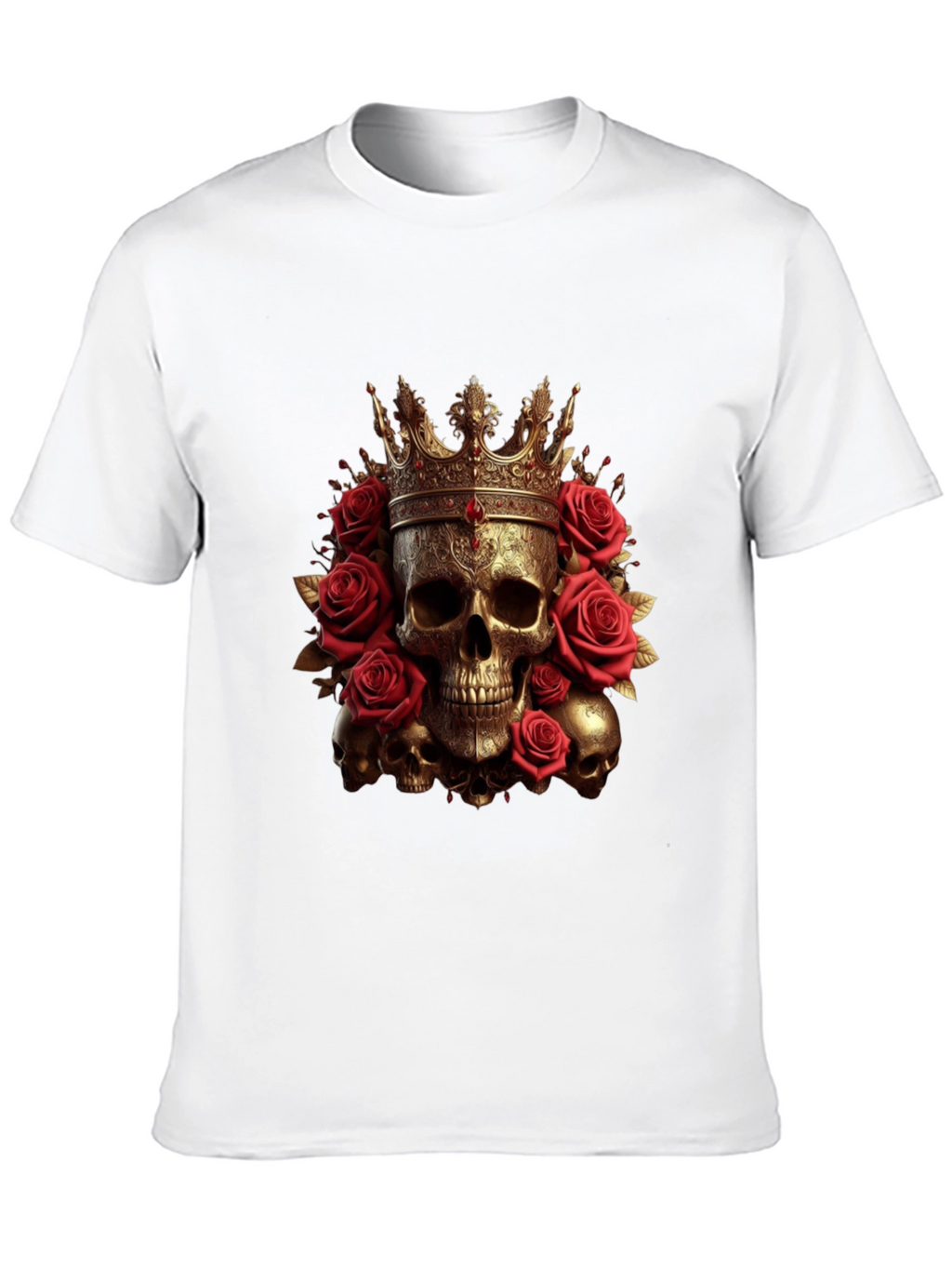 Skull King Rose T-Shirt - Gothic Crown Design