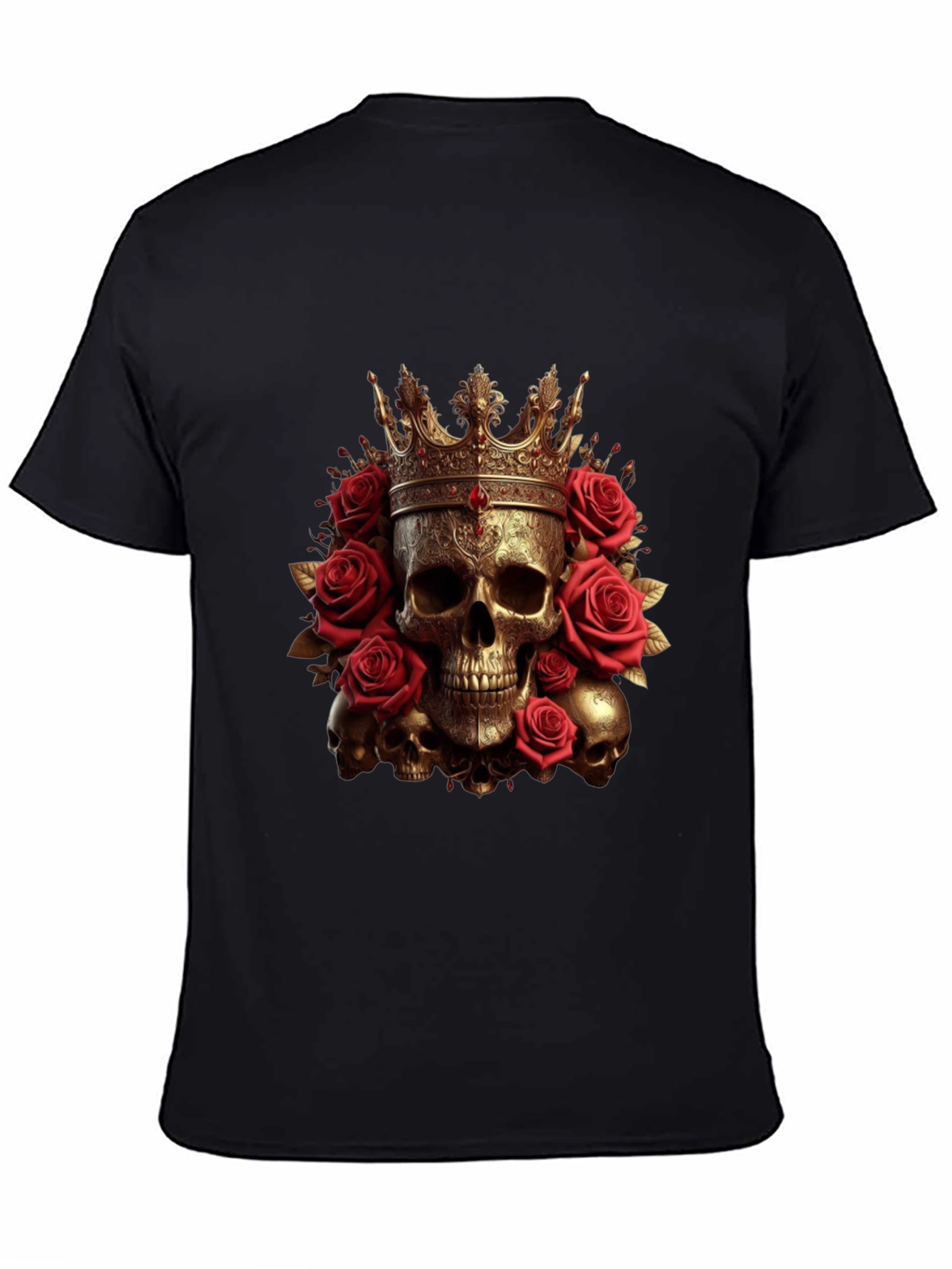 Skull King Rose T-Shirt - Gothic Crown Design