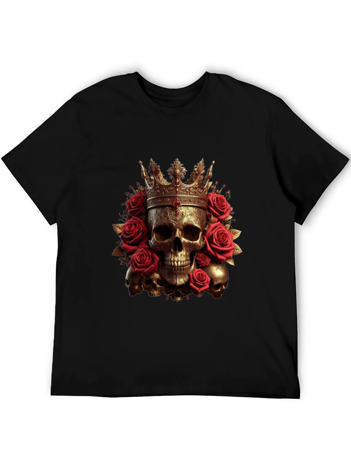 Skull King Rose T-Shirt - Gothic Crown Design