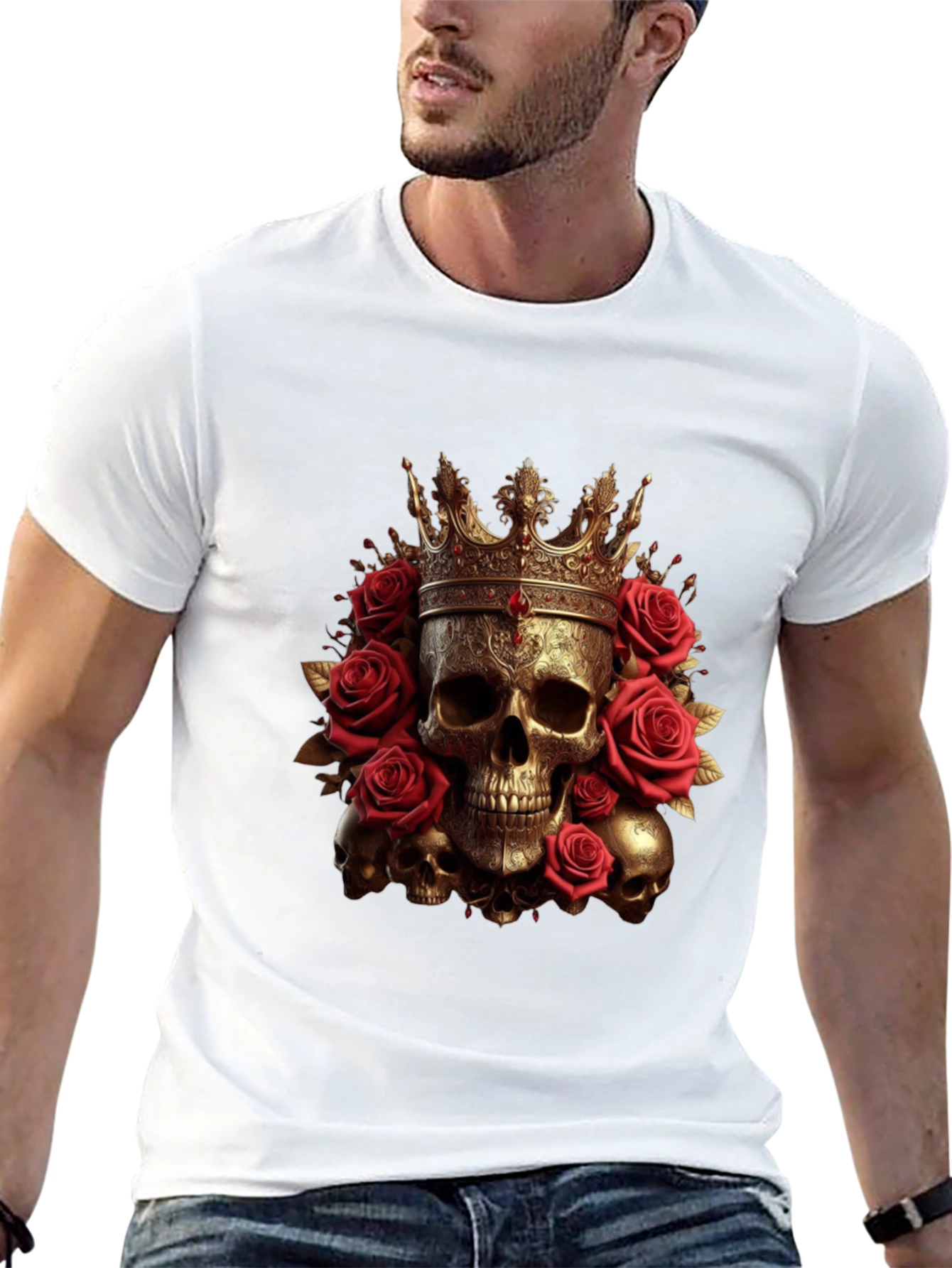 Skull King Rose T-Shirt - Gothic Crown Design
