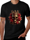 Skull King Rose T-Shirt - Gothic Crown Design